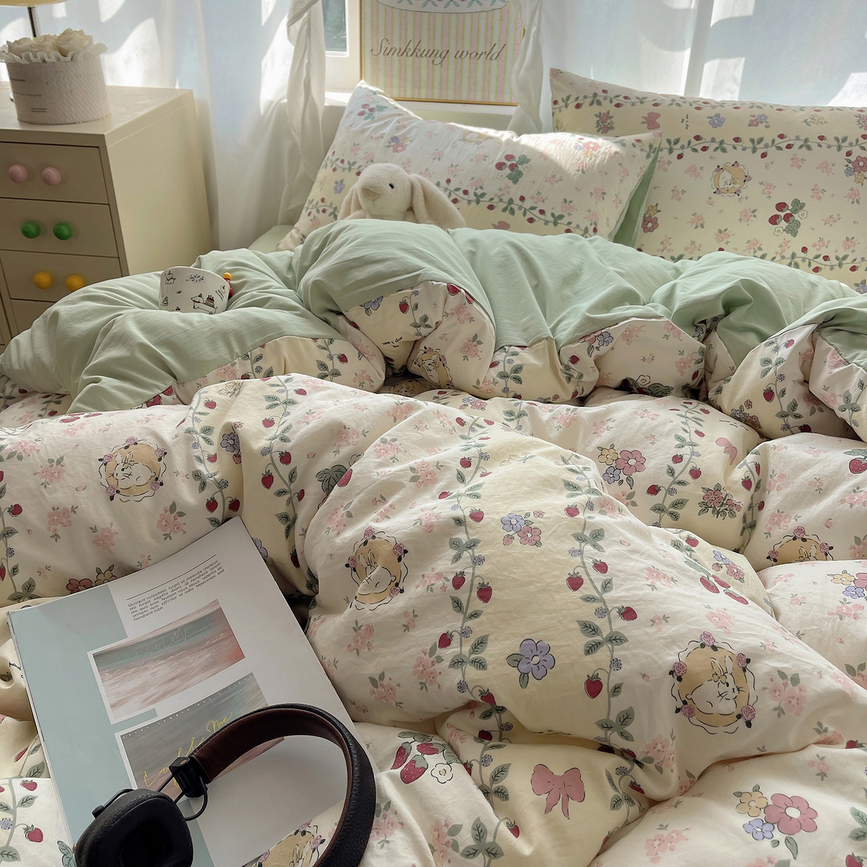 91家纺网 家纺一手货源 找家纺 沐芷 2026 A类105g水洗棉四件套超柔手感床上宿舍三件套床单被套 奶味圆饼