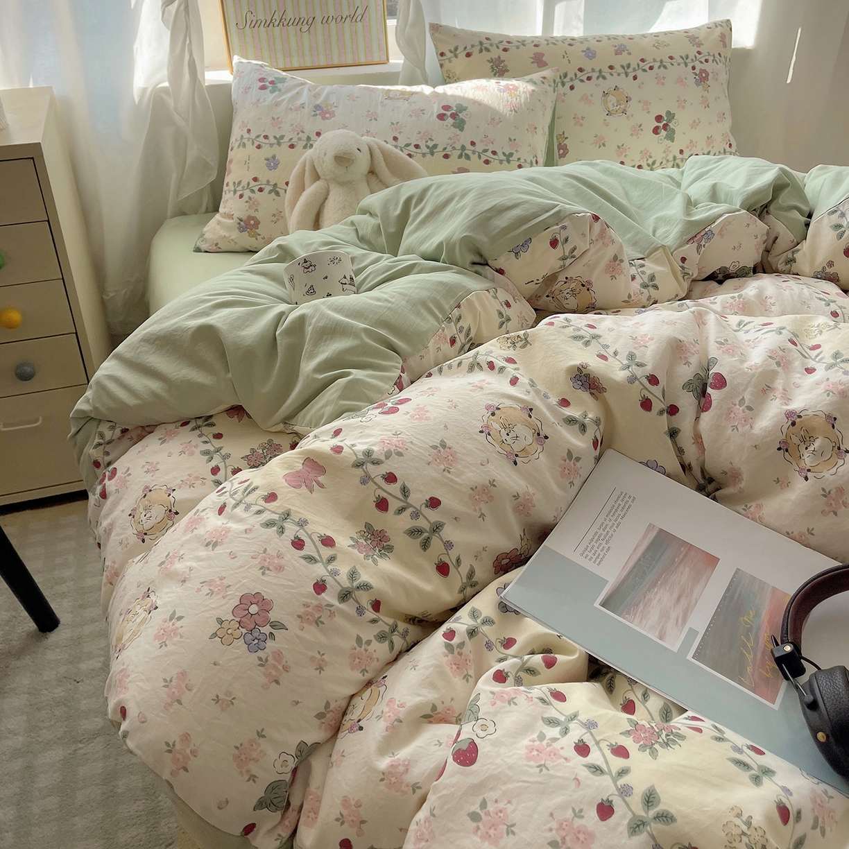 91家纺网 家纺一手货源 找家纺 沐芷 2026 A类105g水洗棉四件套超柔手感床上宿舍三件套床单被套 奶味圆饼