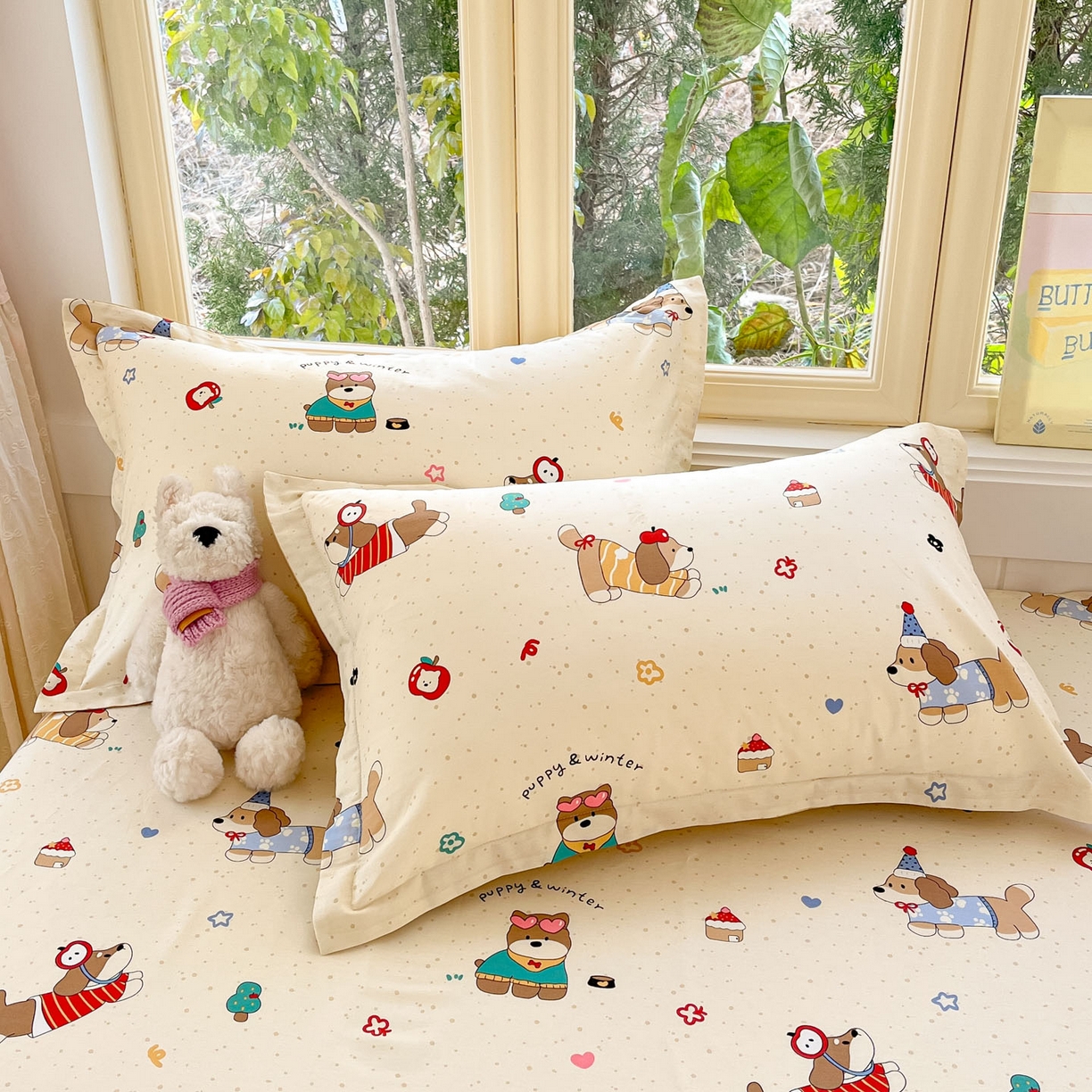 91家纺网 家纺一手货源 找家纺 莱通家纺 2026春夏新款全棉12868印花四件套单品系列-单床笠 汪星卧室