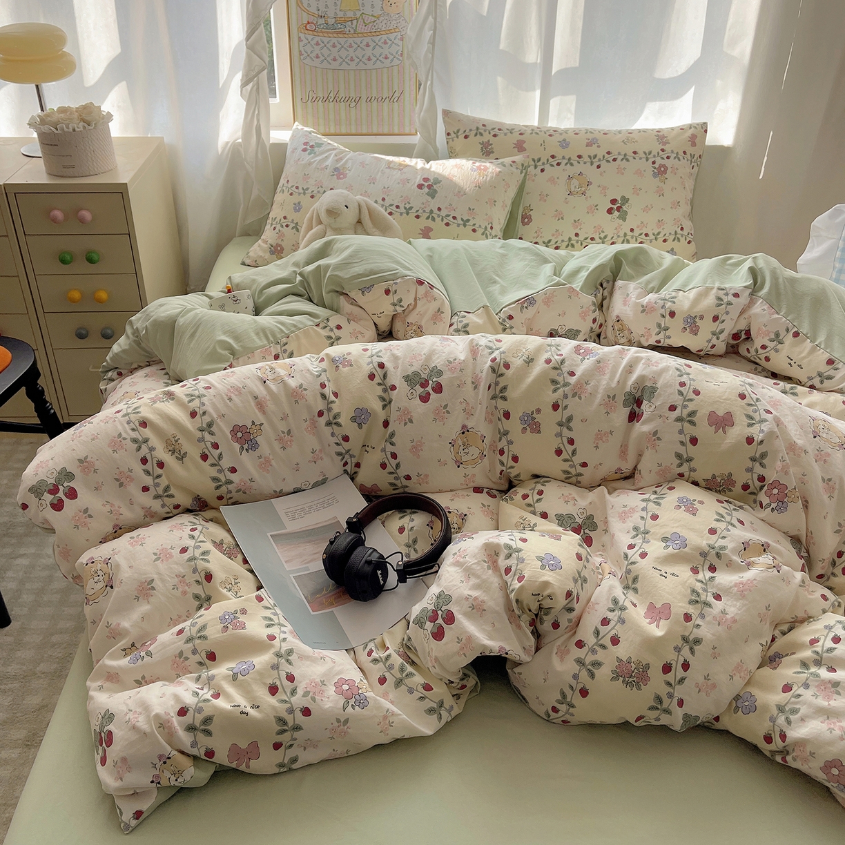 91家纺网 家纺一手货源 找家纺 沐芷 2026 A类105g水洗棉四件套超柔手感床上宿舍三件套床单被套 奶味圆饼