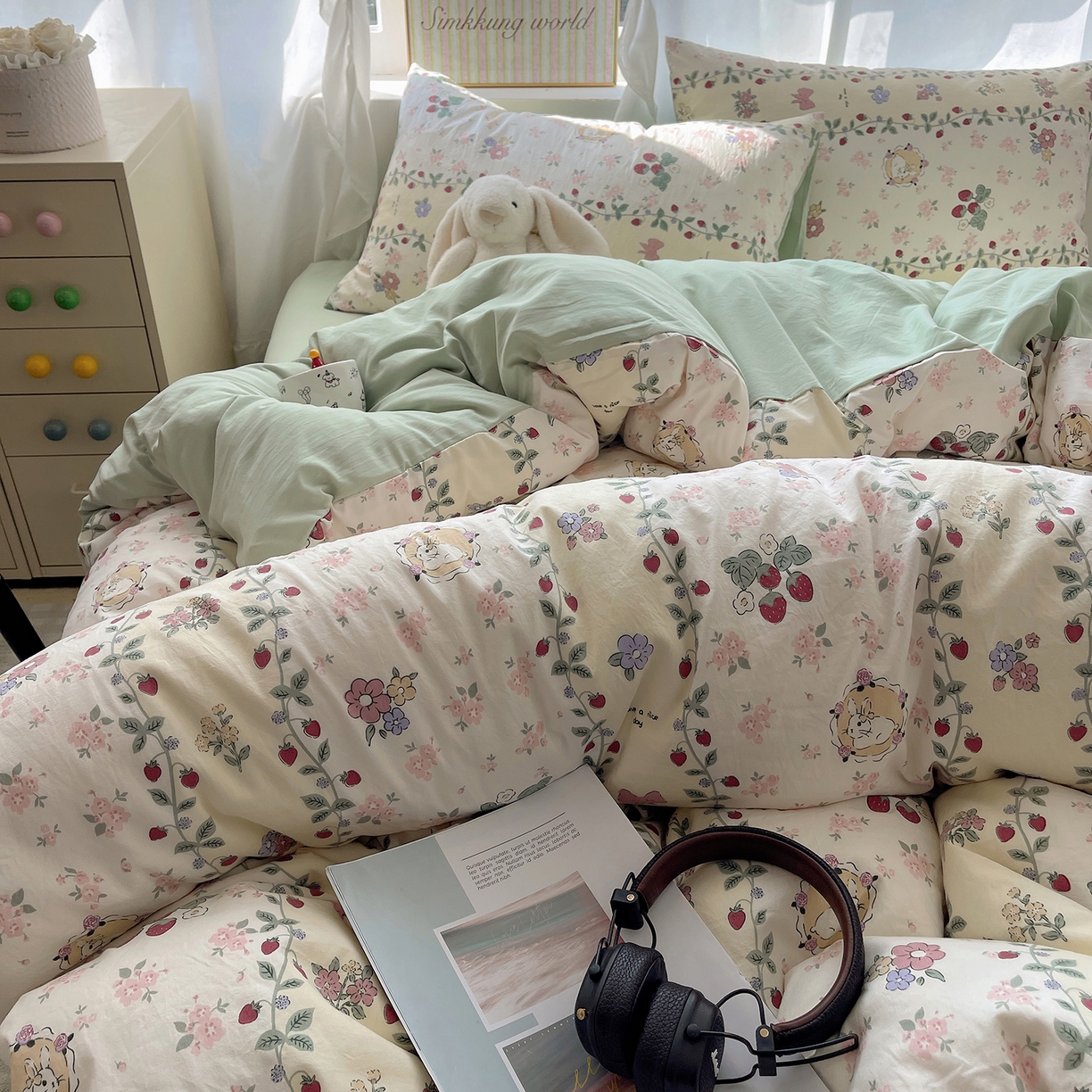 91家纺网 家纺一手货源 找家纺 沐芷 2026 A类105g水洗棉四件套超柔手感床上宿舍三件套床单被套 奶味圆饼