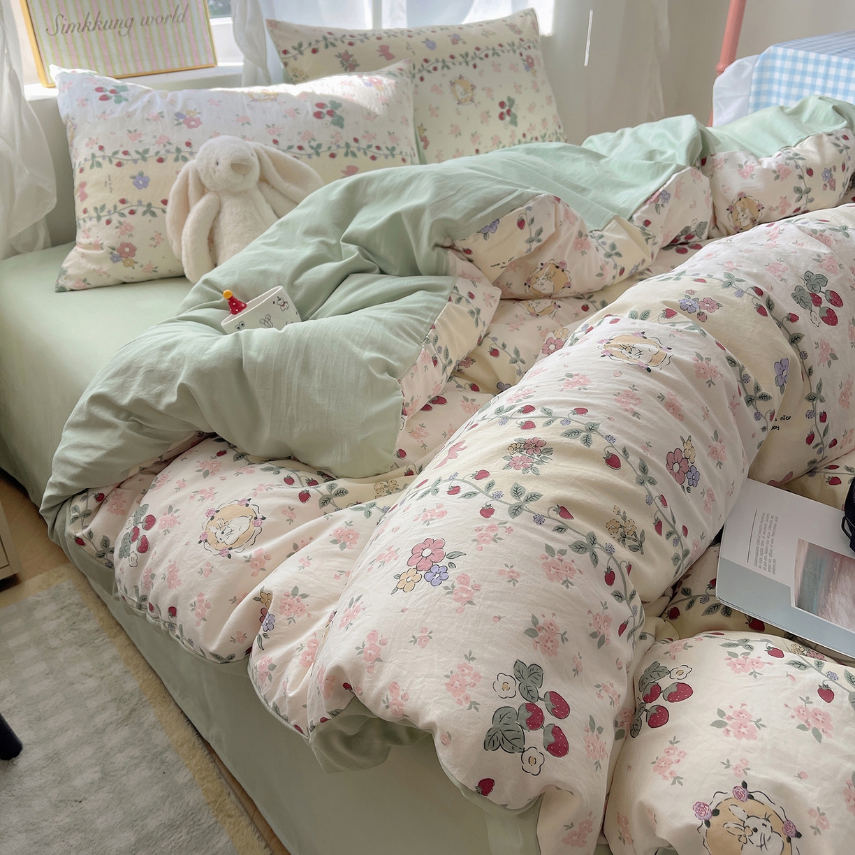 91家纺网 家纺一手货源 找家纺 沐芷 2026 A类105g水洗棉四件套超柔手感床上宿舍三件套床单被套 奶味圆饼