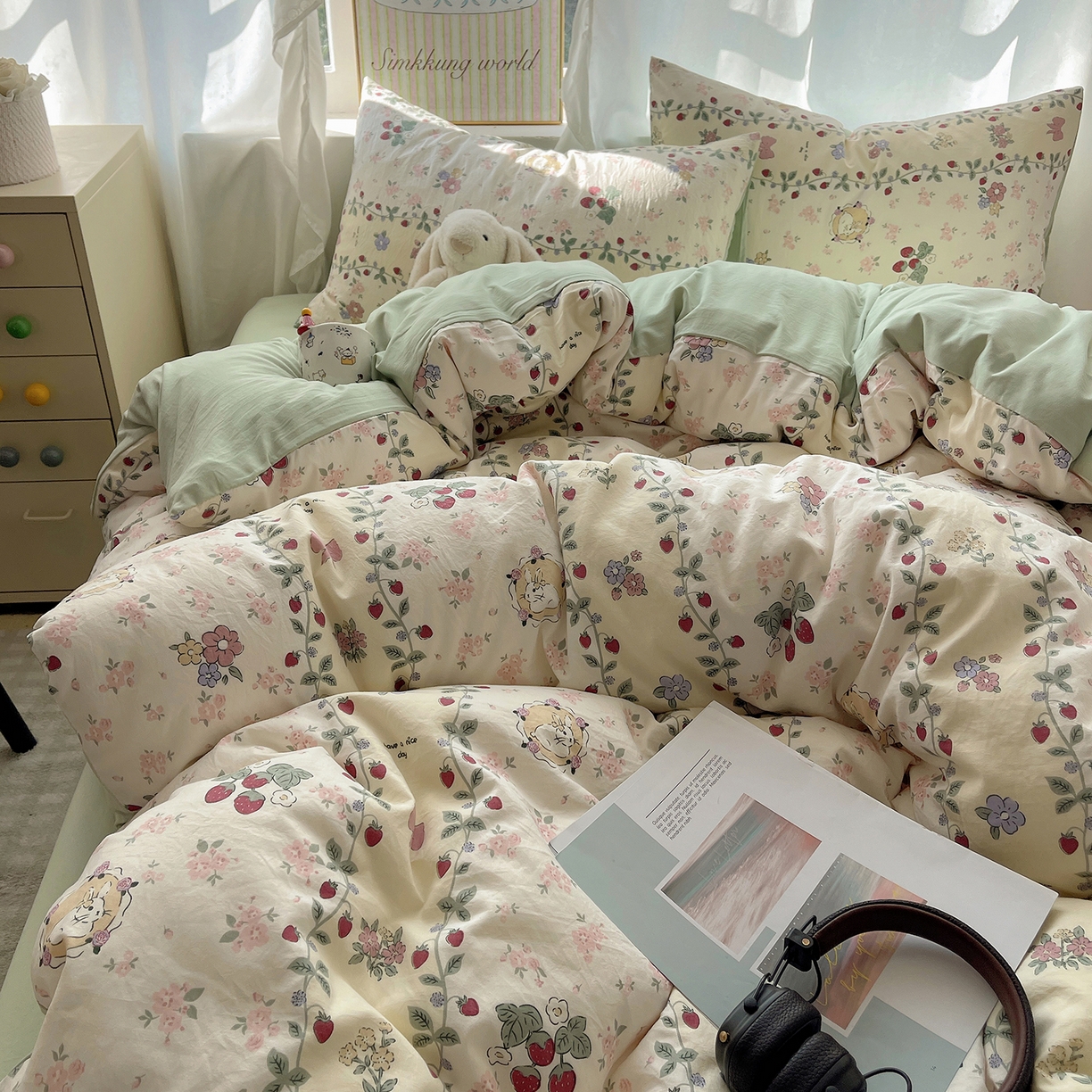 91家纺网 家纺一手货源 找家纺 沐芷 2026 A类105g水洗棉四件套超柔手感床上宿舍三件套床单被套 奶味圆饼