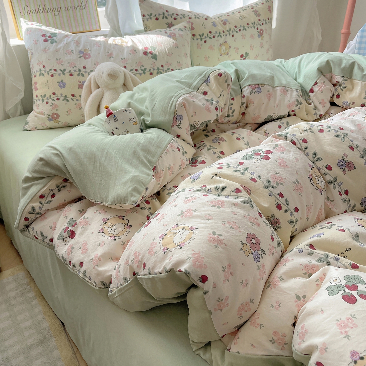 91家纺网 家纺一手货源 找家纺 沐芷 2026 A类105g水洗棉四件套超柔手感床上宿舍三件套床单被套 奶味圆饼