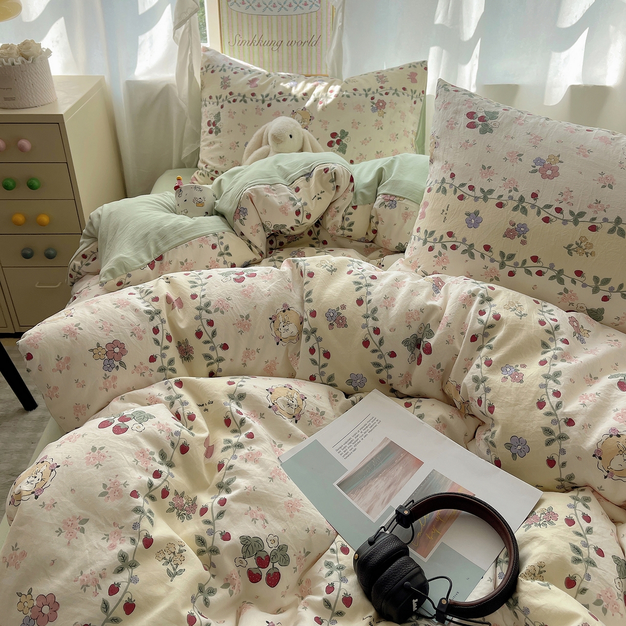 91家纺网 家纺一手货源 找家纺 沐芷 2026 A类105g水洗棉四件套超柔手感床上宿舍三件套床单被套 奶味圆饼