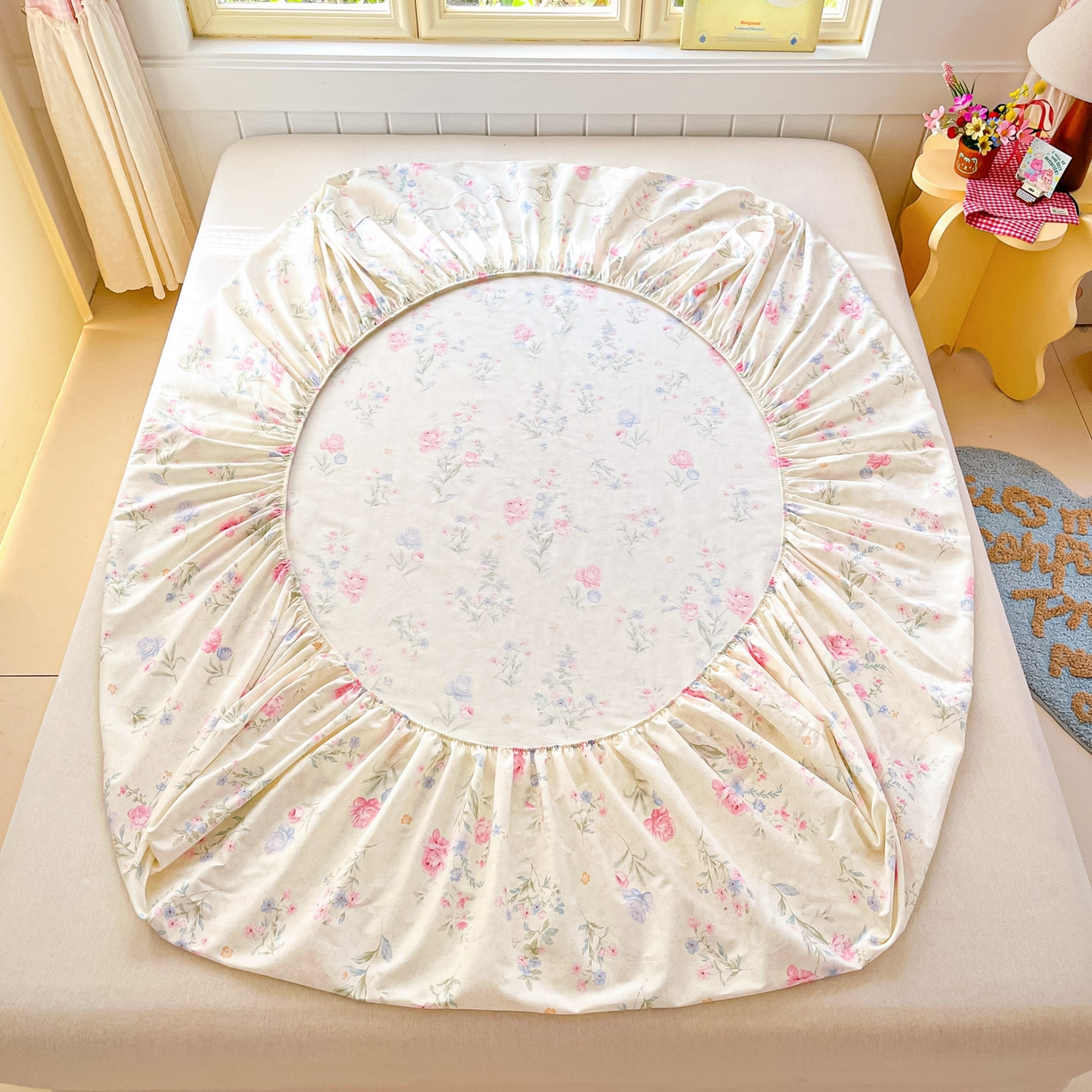 91家纺网 家纺一手货源 找家纺 莱通家纺 2026春夏新款全棉12868印花四件套单品系列-单床笠 芜晴花