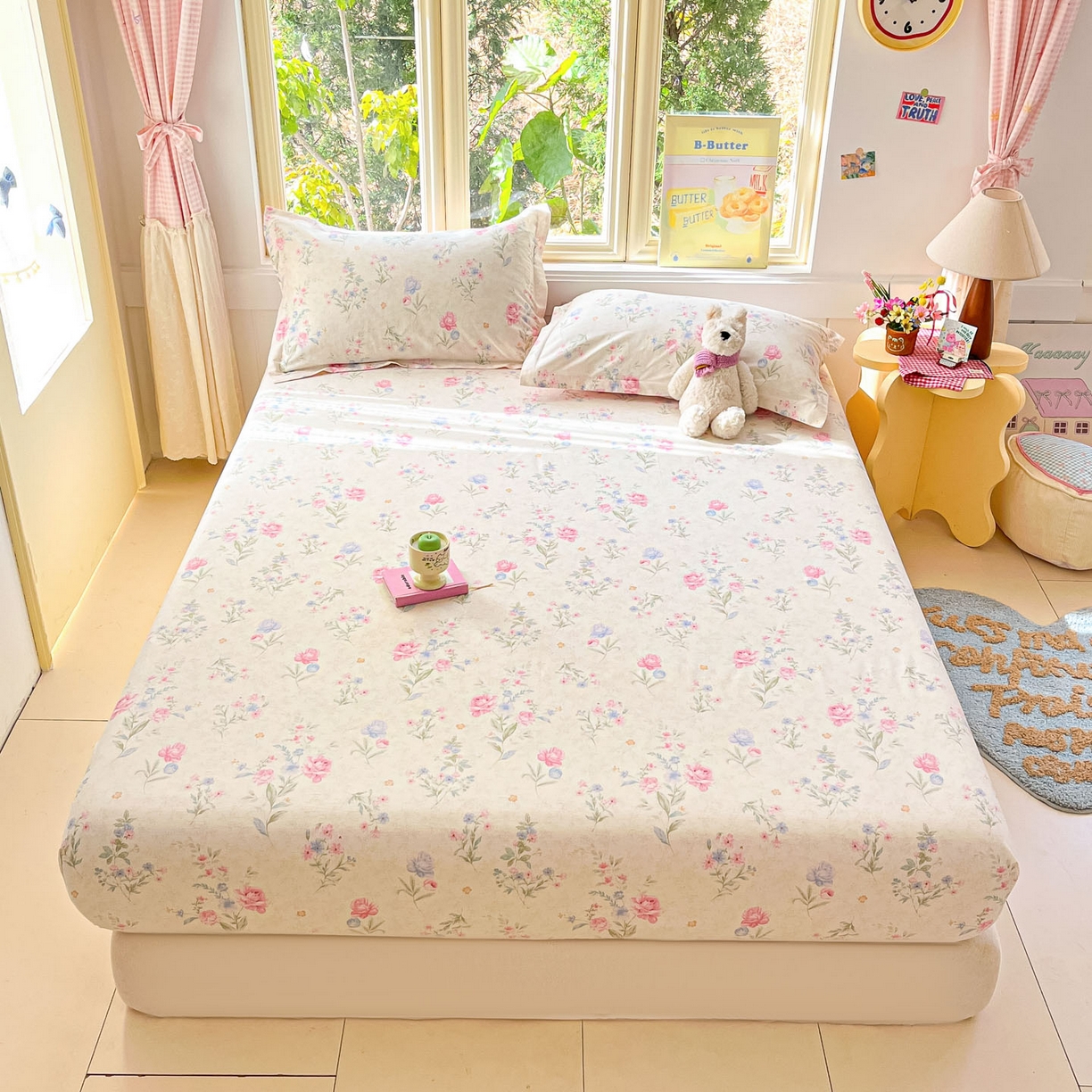 91家纺网 家纺一手货源 找家纺 莱通家纺 2026春夏新款全棉12868印花四件套单品系列-单床笠 芜晴花