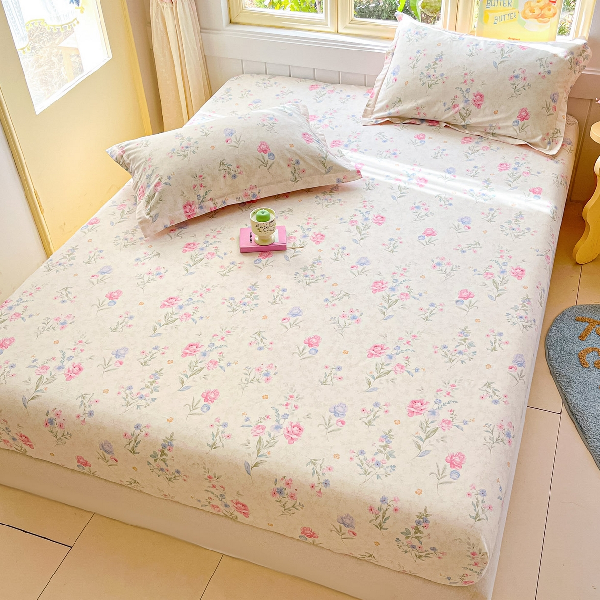 91家纺网 家纺一手货源 找家纺 莱通家纺 2026春夏新款全棉12868印花四件套单品系列-单床笠 芜晴花