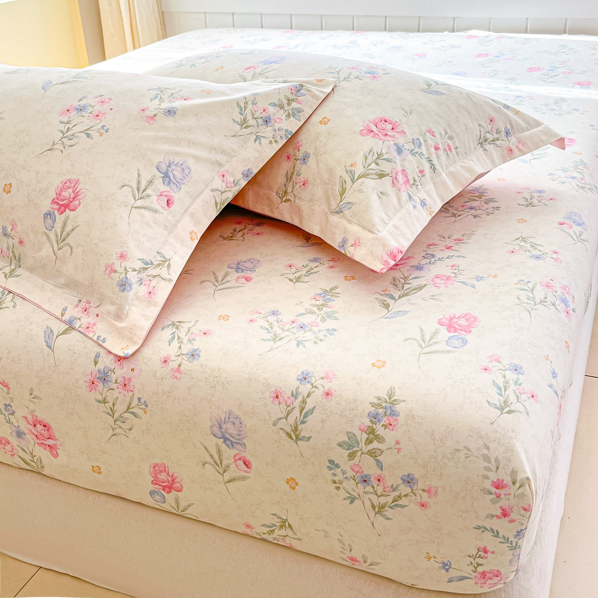 91家纺网 家纺一手货源 找家纺 莱通家纺 2026春夏新款全棉12868印花四件套单品系列-单床笠 芜晴花