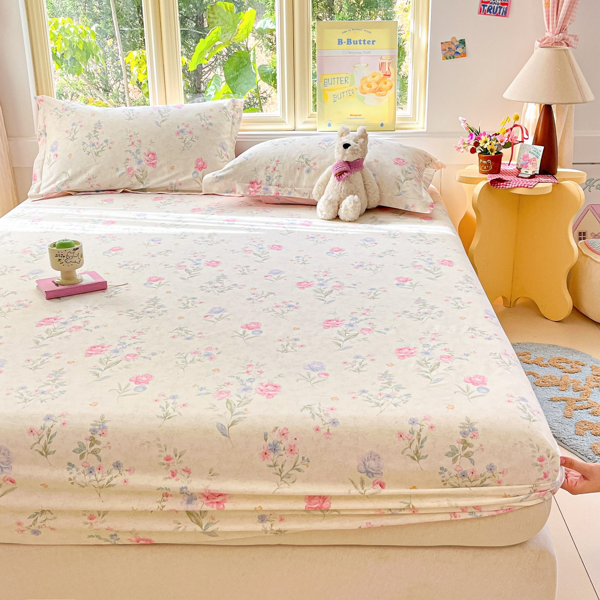 91家纺网 家纺一手货源 找家纺 莱通家纺 2026春夏新款全棉12868印花四件套单品系列-单床笠 芜晴花