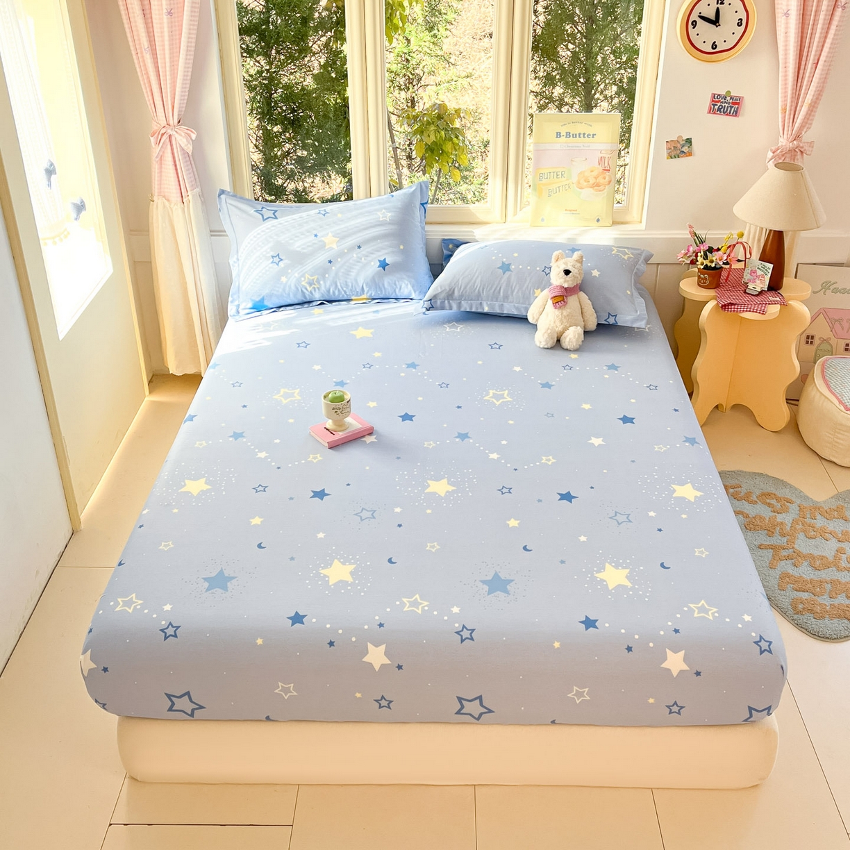 91家纺网 家纺一手货源 找家纺 莱通家纺 2026春夏新款全棉12868印花四件套单品系列-单床笠 五星集