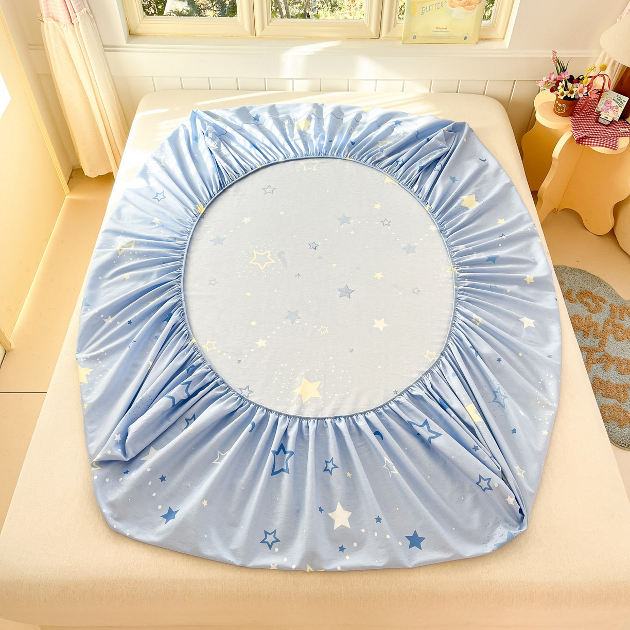 91家纺网 家纺一手货源 找家纺 莱通家纺 2026春夏新款全棉12868印花四件套单品系列-单床笠 五星集