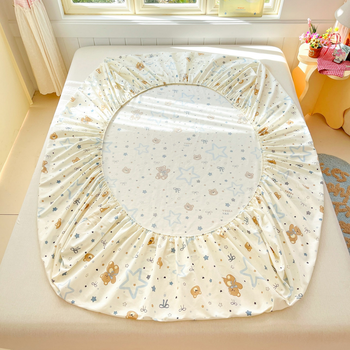 91家纺网 家纺一手货源 找家纺 莱通家纺 2026春夏新款全棉12868印花四件套单品系列-单床笠 小熊天文馆