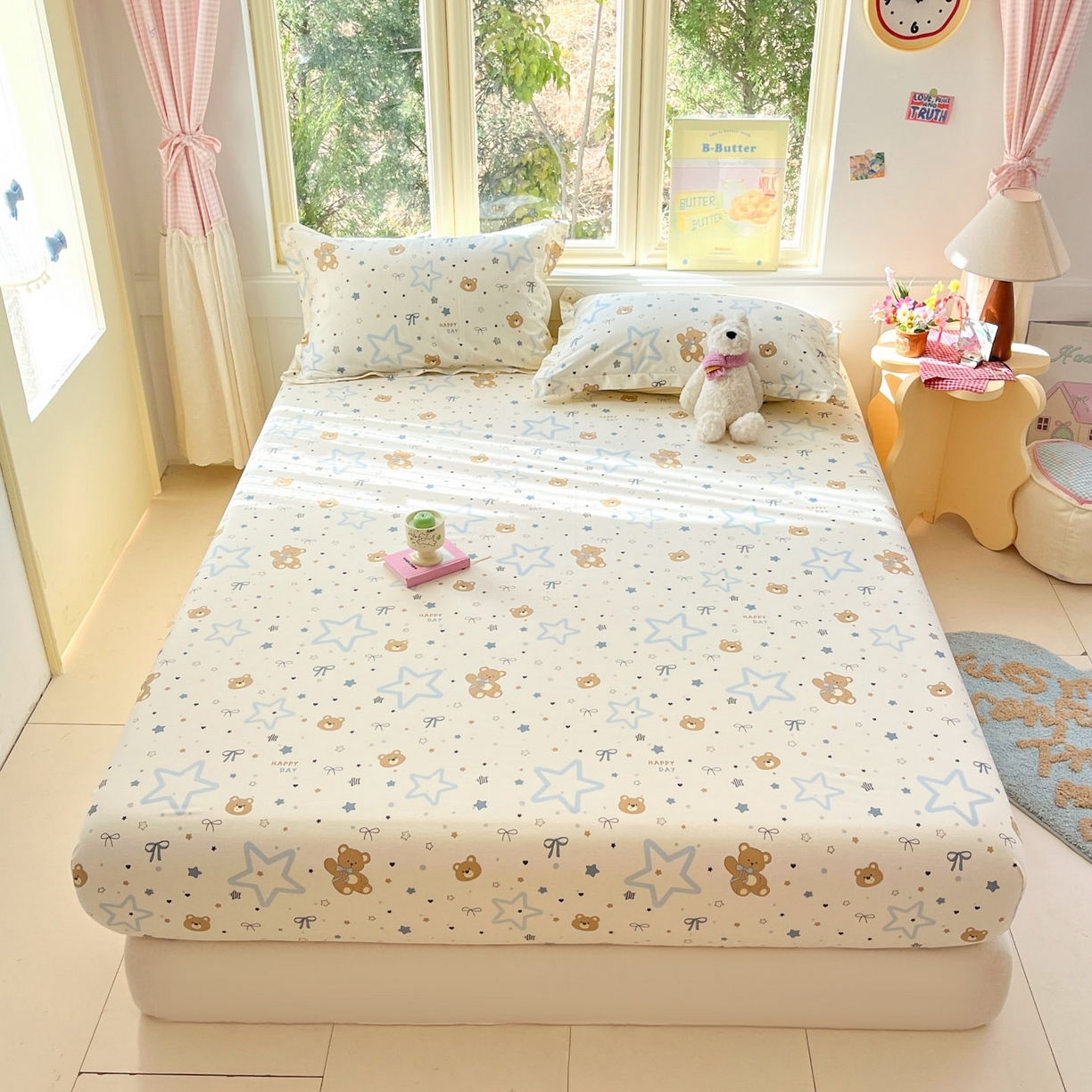 91家纺网 家纺一手货源 找家纺 莱通家纺 2026春夏新款全棉12868印花四件套单品系列-单床笠 小熊天文馆