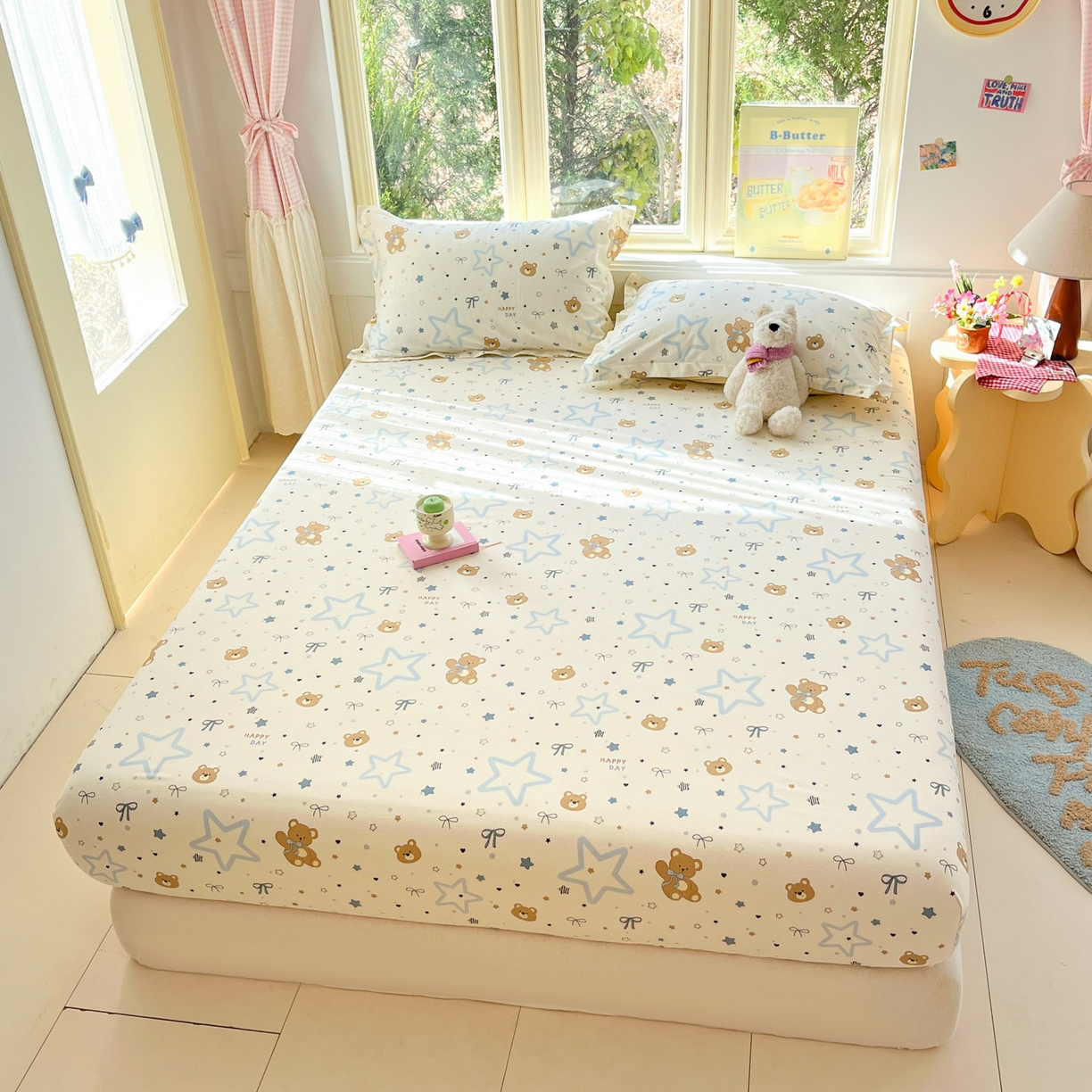 91家纺网 家纺一手货源 找家纺 莱通家纺 2026春夏新款全棉12868印花四件套单品系列-单床笠 小熊天文馆