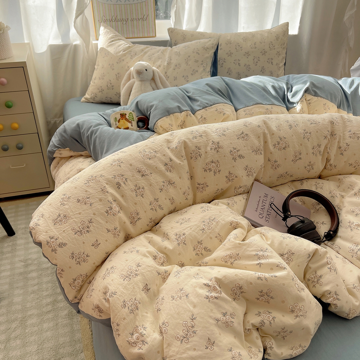 91家纺网 家纺一手货源 找家纺 沐芷 2026 A类105g水洗棉四件套超柔手感床上宿舍三件套床单被套 风与爱