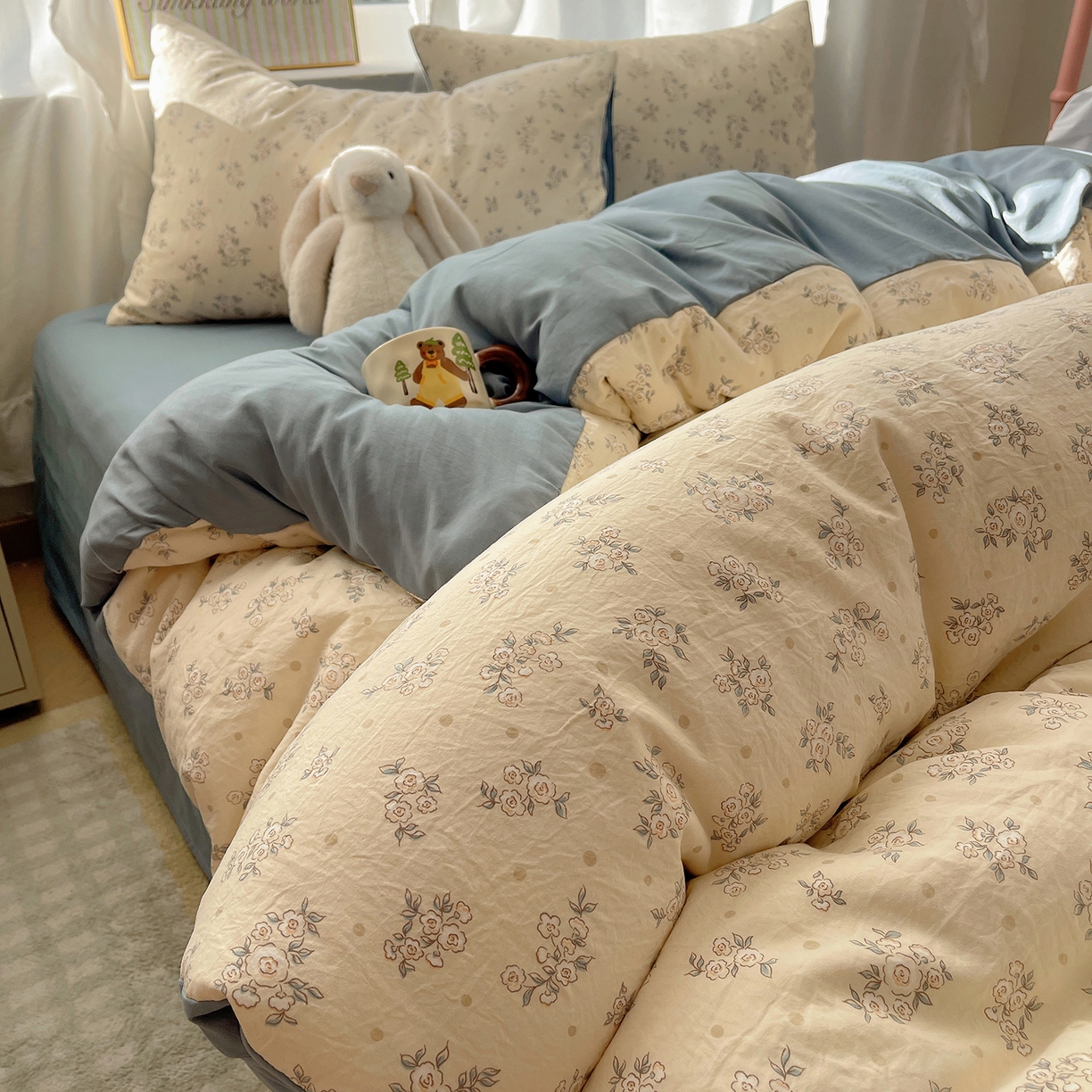 91家纺网 家纺一手货源 找家纺 沐芷 2026 A类105g水洗棉四件套超柔手感床上宿舍三件套床单被套 风与爱