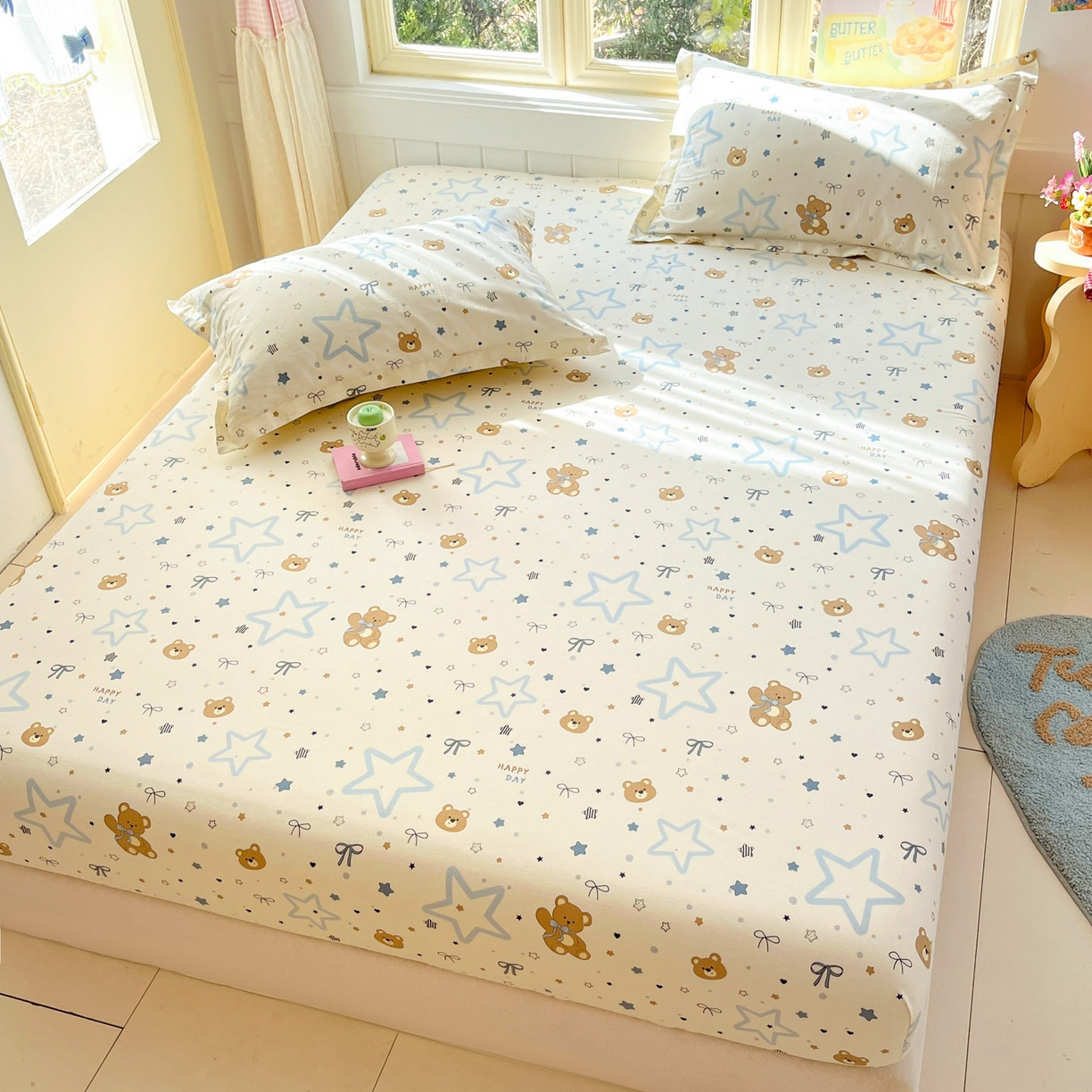 91家纺网 家纺一手货源 找家纺 莱通家纺 2026春夏新款全棉12868印花四件套单品系列-单床笠 小熊天文馆