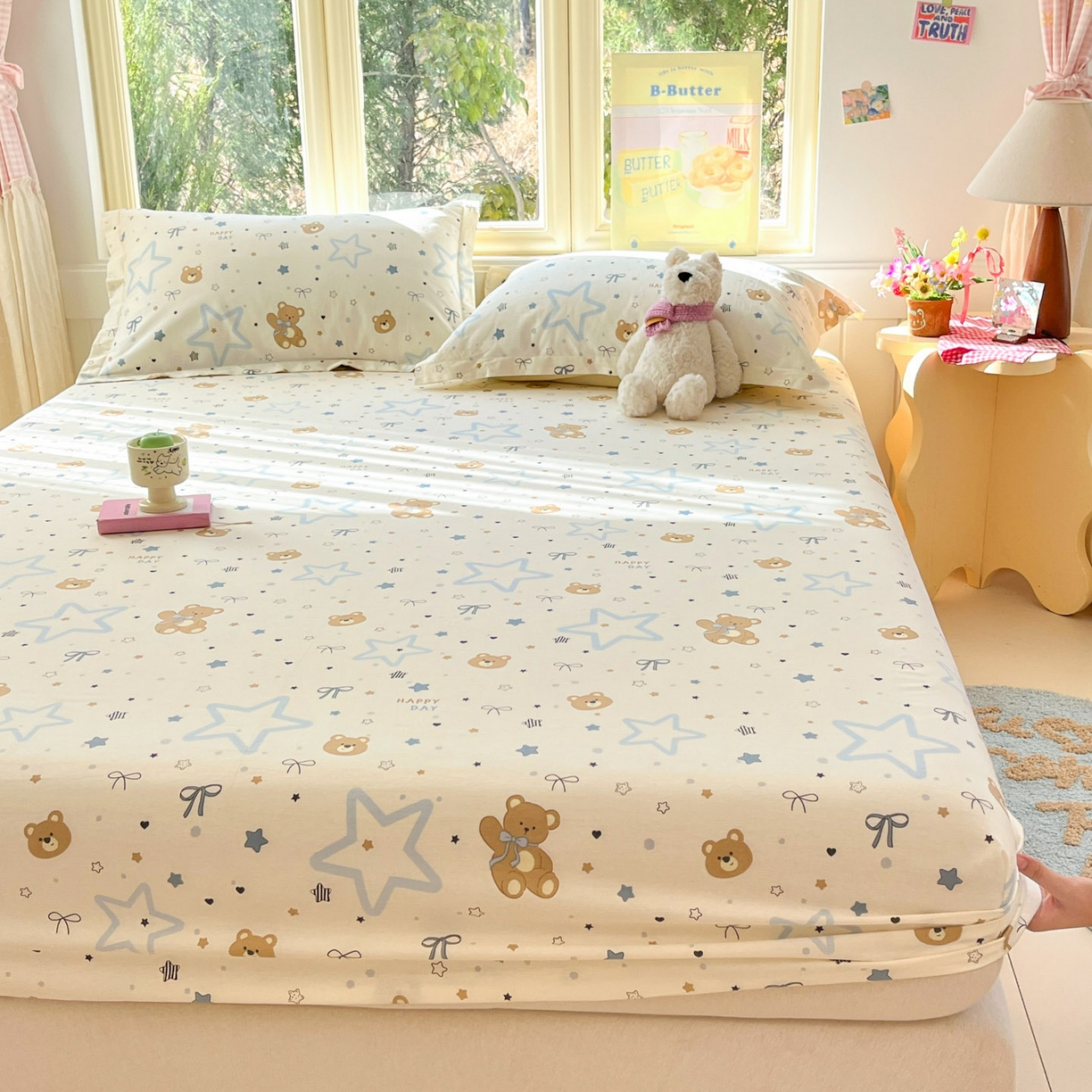 91家纺网 家纺一手货源 找家纺 莱通家纺 2026春夏新款全棉12868印花四件套单品系列-单床笠 小熊天文馆