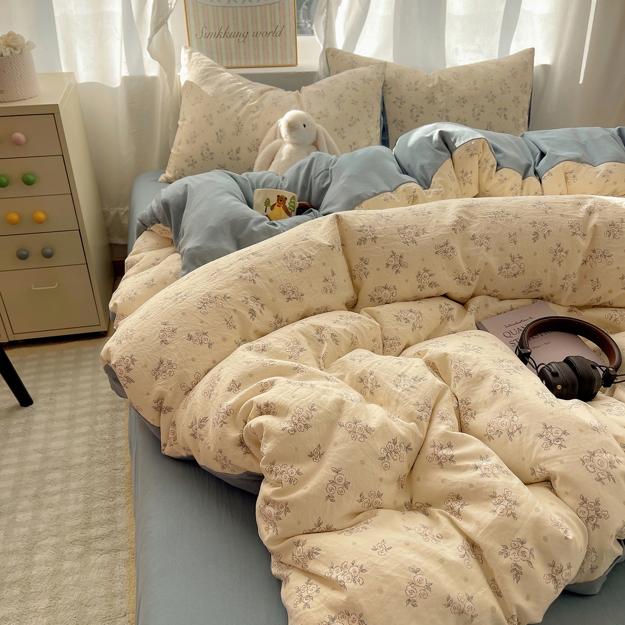 91家纺网 家纺一手货源 找家纺 沐芷 2026 A类105g水洗棉四件套超柔手感床上宿舍三件套床单被套 风与爱