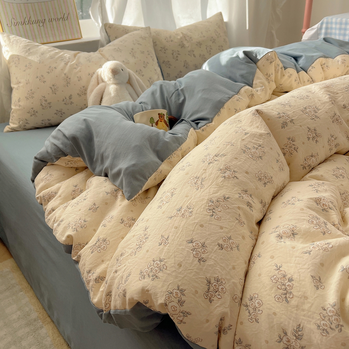 91家纺网 家纺一手货源 找家纺 沐芷 2026 A类105g水洗棉四件套超柔手感床上宿舍三件套床单被套 风与爱