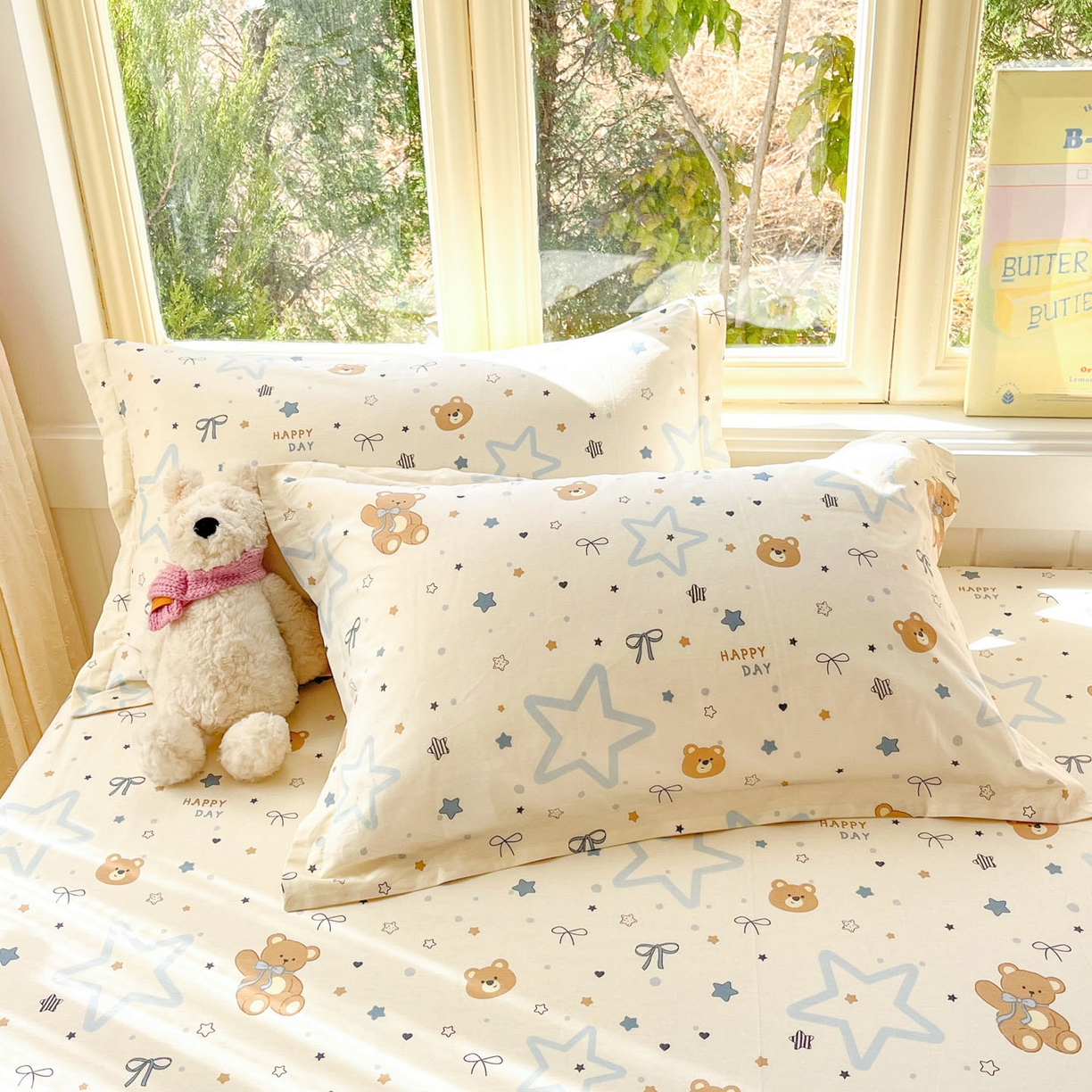 91家纺网 家纺一手货源 找家纺 莱通家纺 2026春夏新款全棉12868印花四件套单品系列-单床笠 小熊天文馆