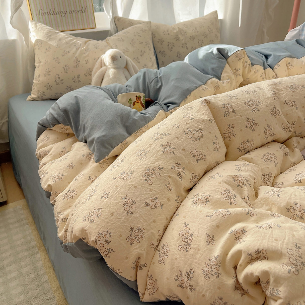 91家纺网 家纺一手货源 找家纺 沐芷 2026 A类105g水洗棉四件套超柔手感床上宿舍三件套床单被套 风与爱