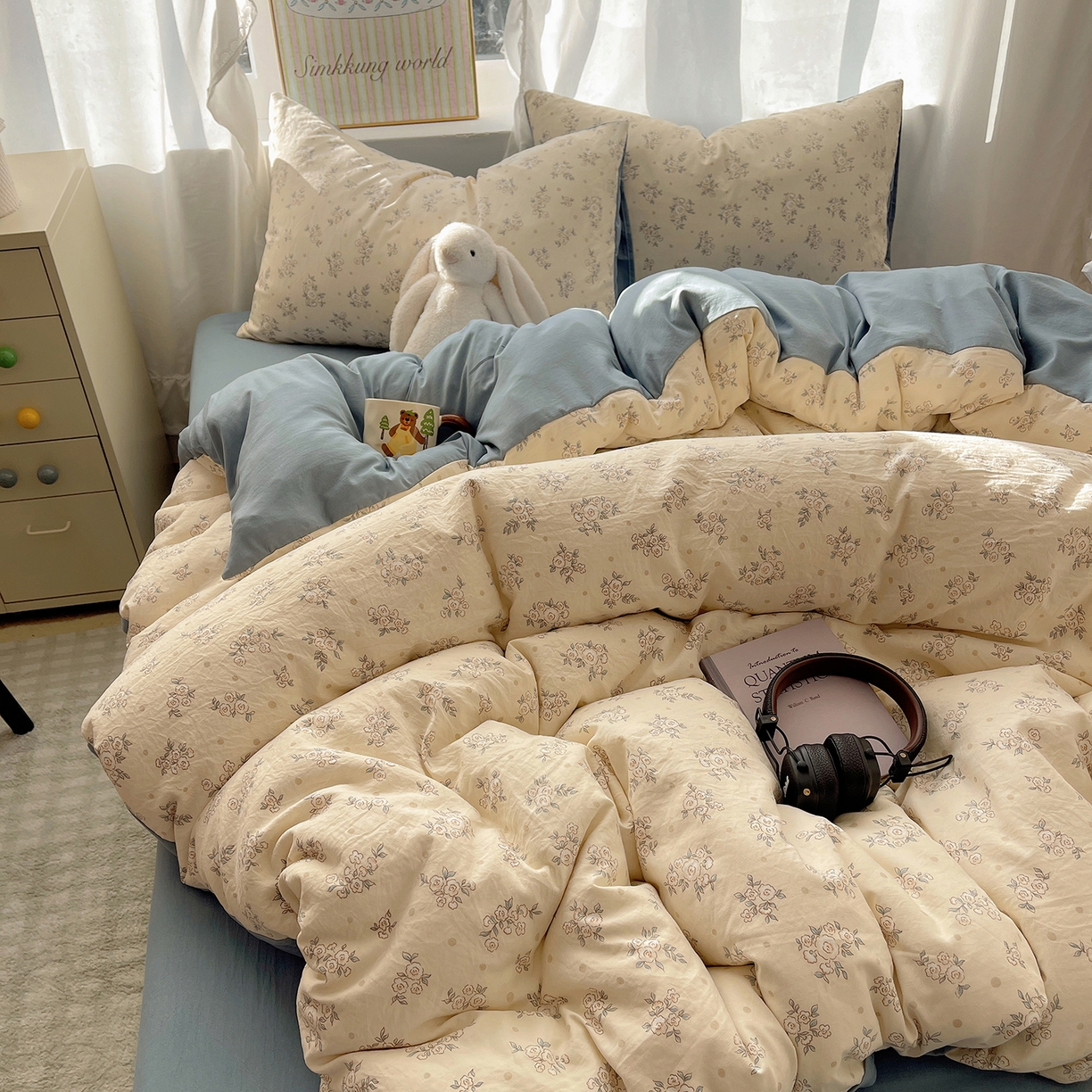 91家纺网 家纺一手货源 找家纺 沐芷 2026 A类105g水洗棉四件套超柔手感床上宿舍三件套床单被套 风与爱