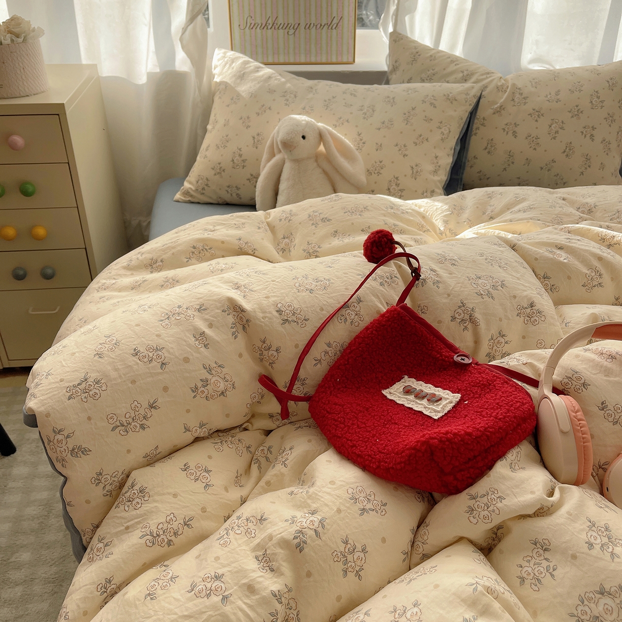 91家纺网 家纺一手货源 找家纺 沐芷 2026 A类105g水洗棉四件套超柔手感床上宿舍三件套床单被套 风与爱