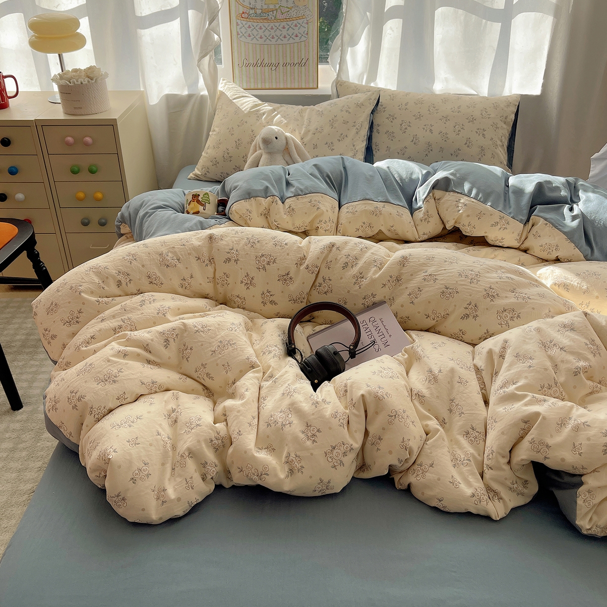 91家纺网 家纺一手货源 找家纺 沐芷 2026 A类105g水洗棉四件套超柔手感床上宿舍三件套床单被套 风与爱