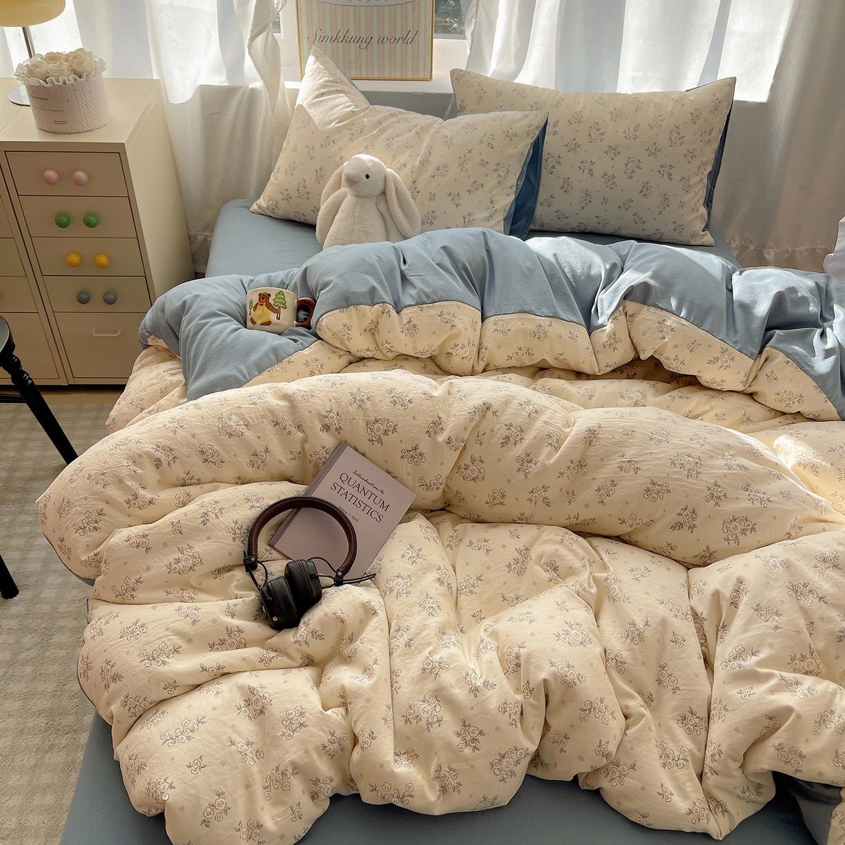 91家纺网 家纺一手货源 找家纺 沐芷 2026 A类105g水洗棉四件套超柔手感床上宿舍三件套床单被套 风与爱