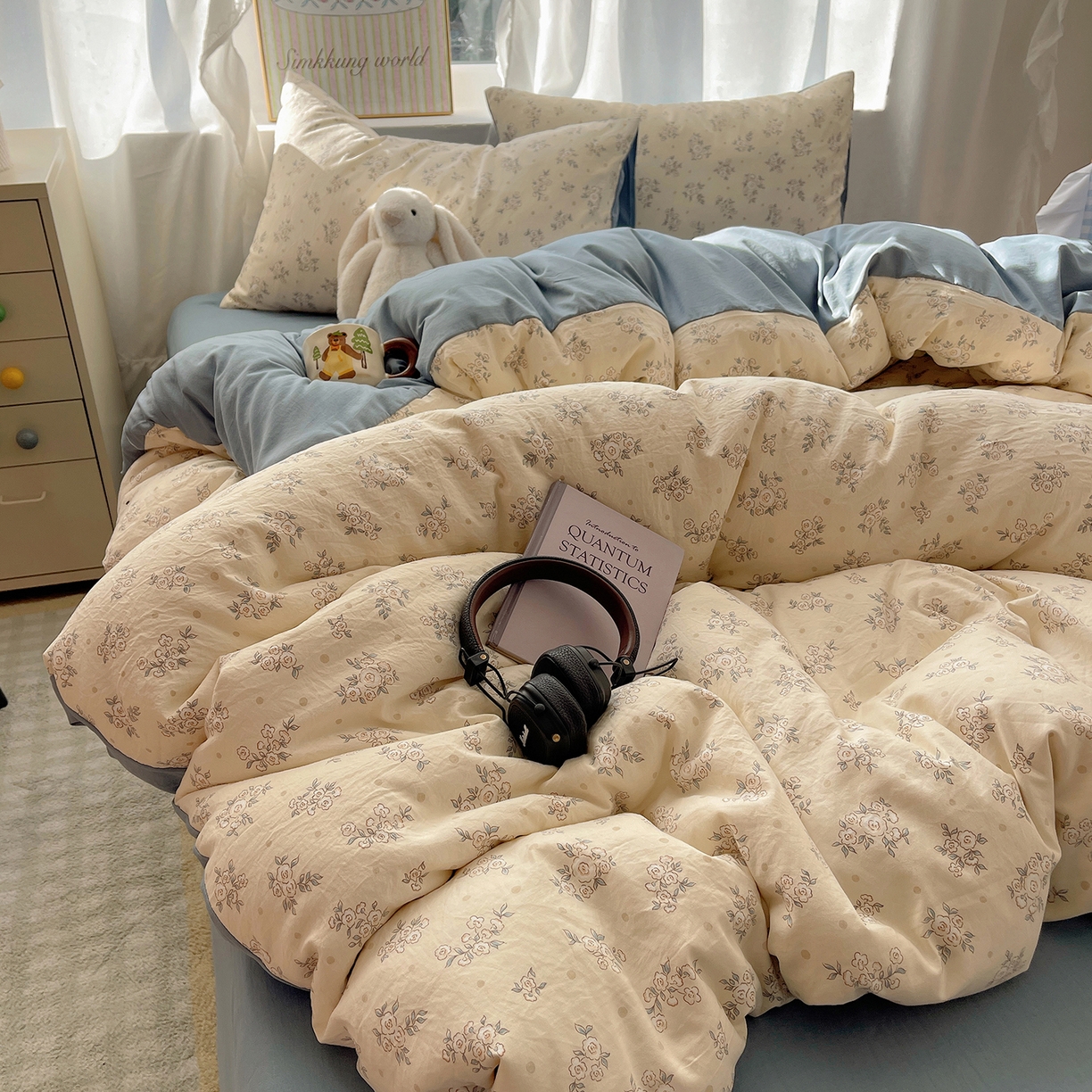 91家纺网 家纺一手货源 找家纺 沐芷 2026 A类105g水洗棉四件套超柔手感床上宿舍三件套床单被套 风与爱