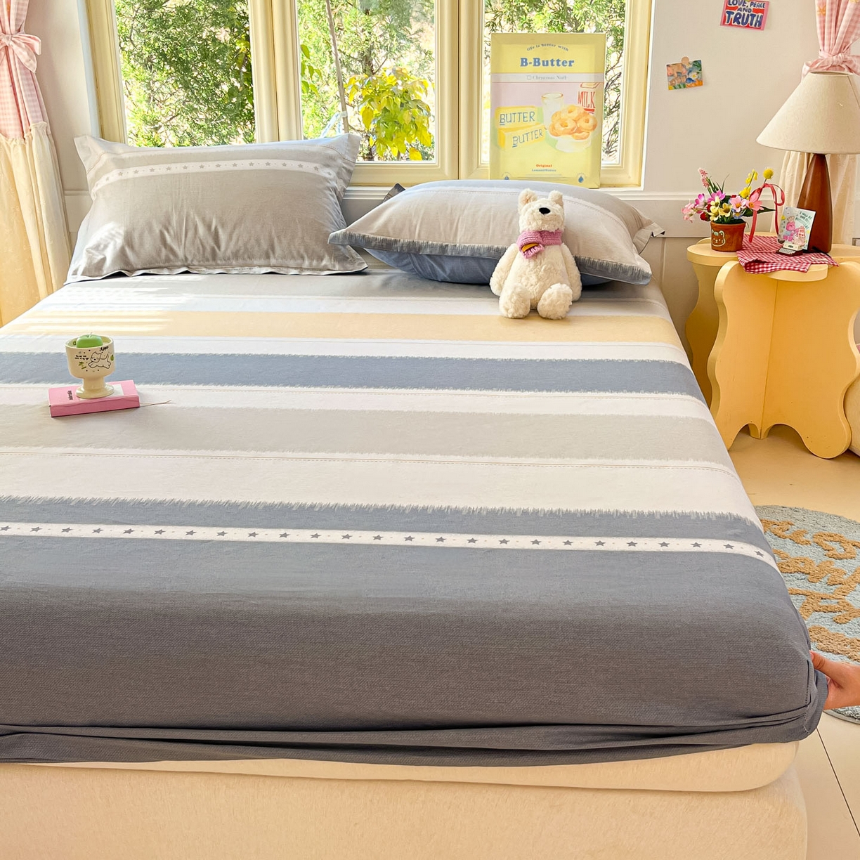 91家纺网 家纺一手货源 找家纺 莱通家纺 2026春夏新款全棉12868印花四件套单品系列-单床笠 星辰大海