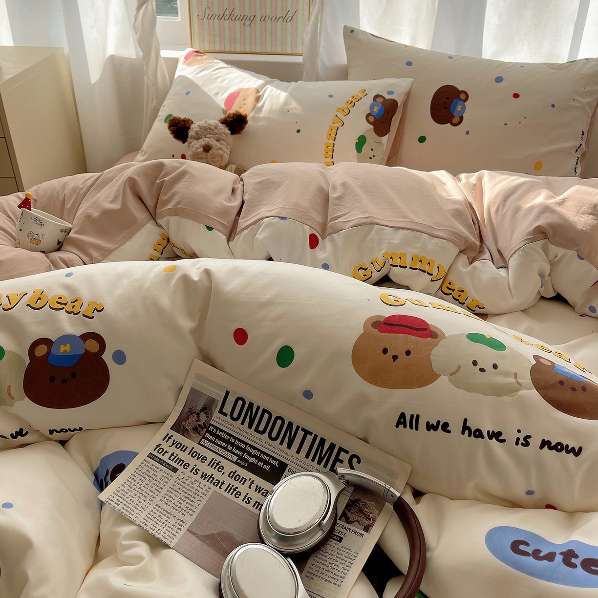 91家纺网 家纺一手货源 找家纺 沐芷 2026 A类105g水洗棉四件套超柔手感床上宿舍三件套床单被套 复古小熊