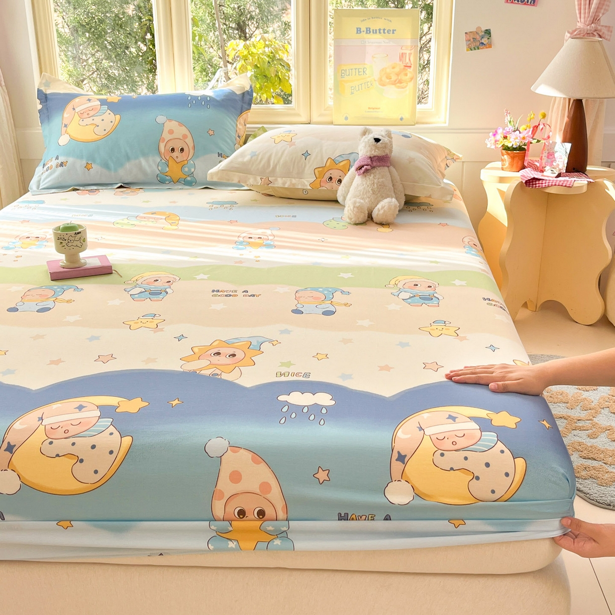 莱通家纺 2026春夏新款全棉12868印花四件套单品系列-单床笠 星梦童话