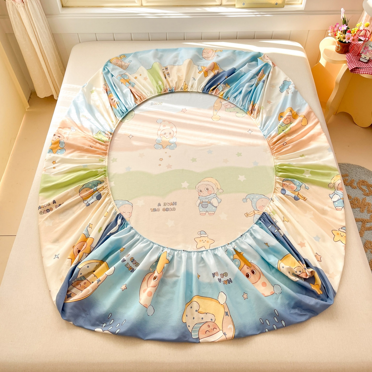 91家纺网 家纺一手货源 找家纺 莱通家纺 2026春夏新款全棉12868印花四件套单品系列-单床笠 星梦童话