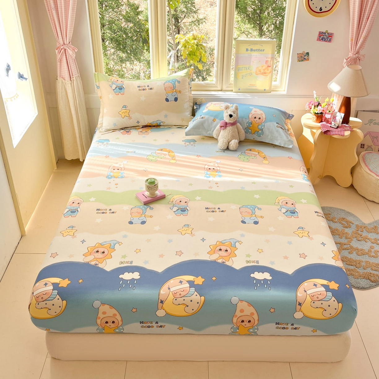 91家纺网 家纺一手货源 找家纺 莱通家纺 2026春夏新款全棉12868印花四件套单品系列-单床笠 星梦童话