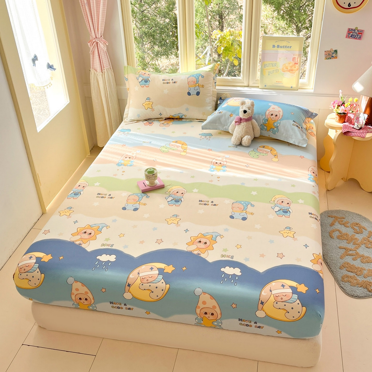 91家纺网 家纺一手货源 找家纺 莱通家纺 2026春夏新款全棉12868印花四件套单品系列-单床笠 星梦童话