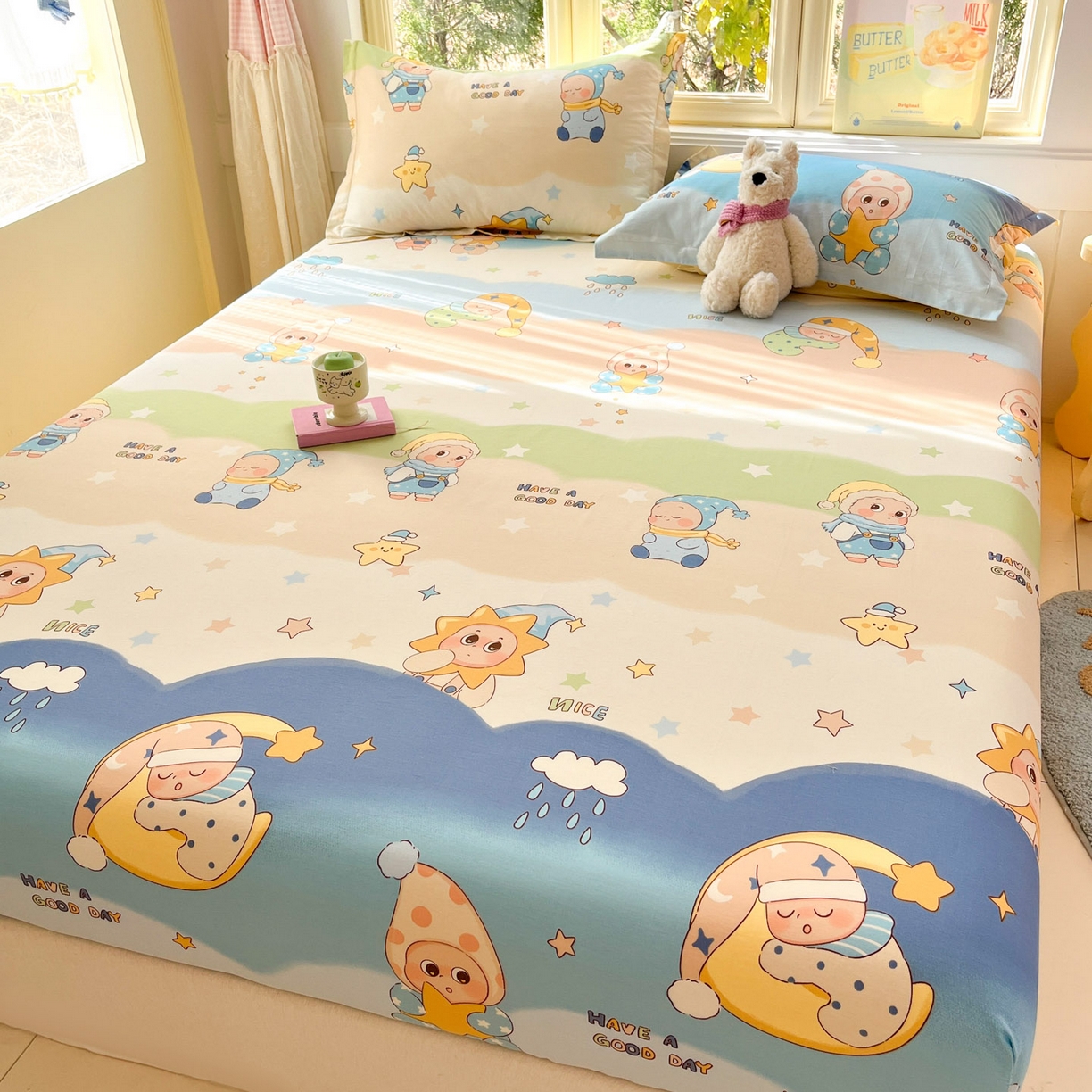 91家纺网 家纺一手货源 找家纺 莱通家纺 2026春夏新款全棉12868印花四件套单品系列-单床笠 星梦童话