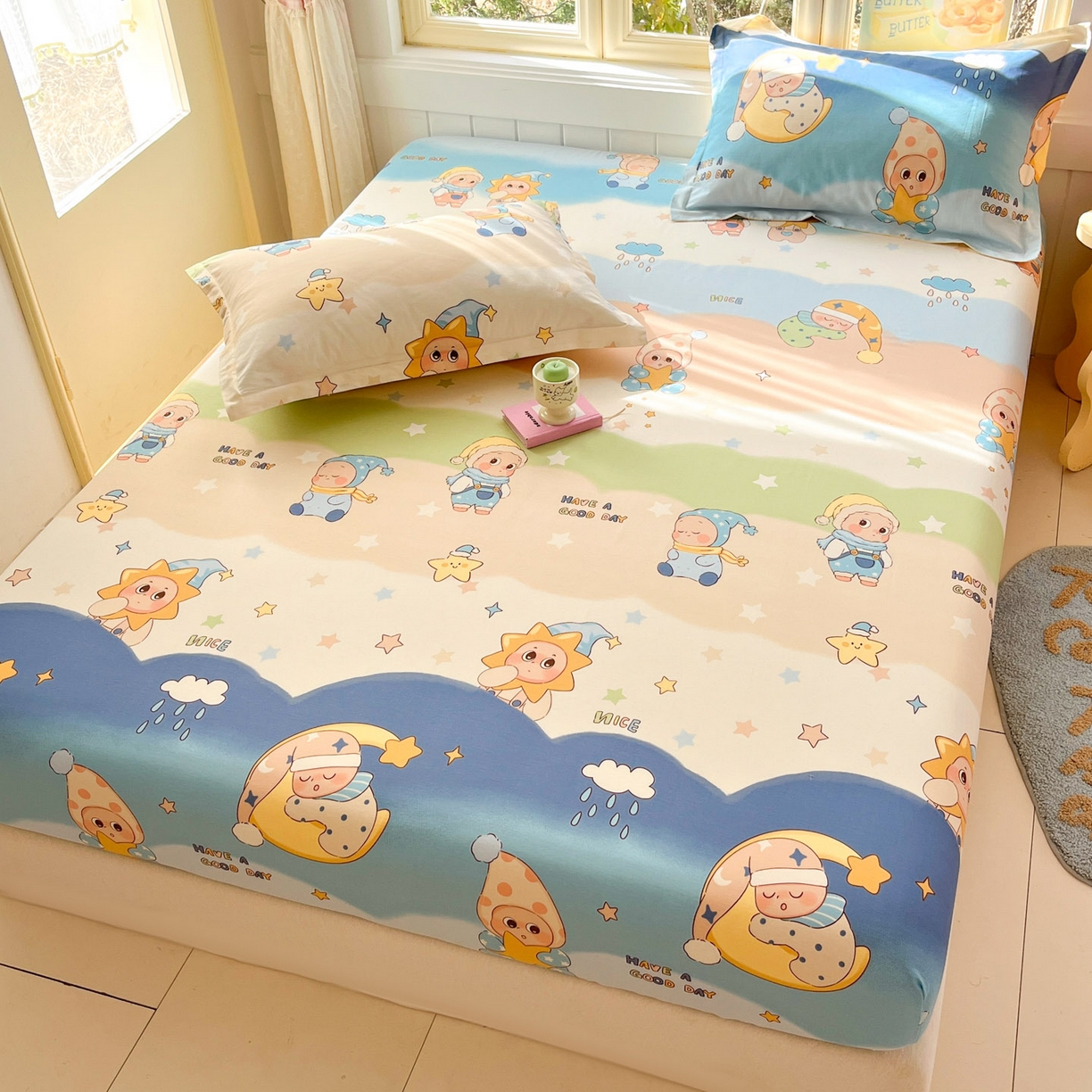 91家纺网 家纺一手货源 找家纺 莱通家纺 2026春夏新款全棉12868印花四件套单品系列-单床笠 星梦童话