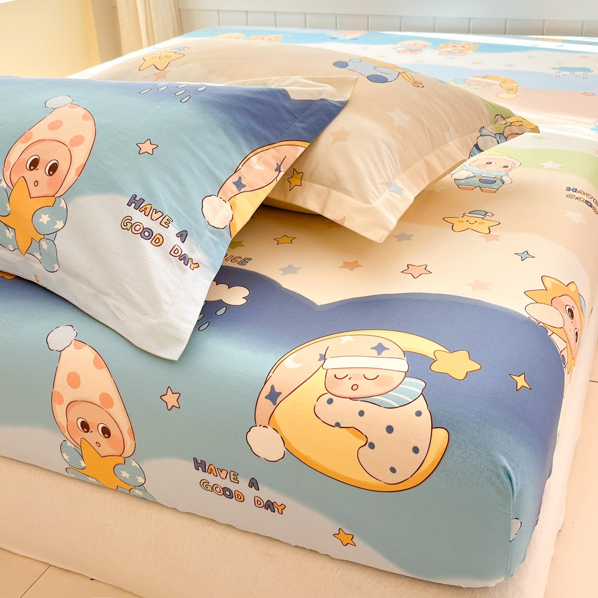 91家纺网 家纺一手货源 找家纺 莱通家纺 2026春夏新款全棉12868印花四件套单品系列-单床笠 星梦童话