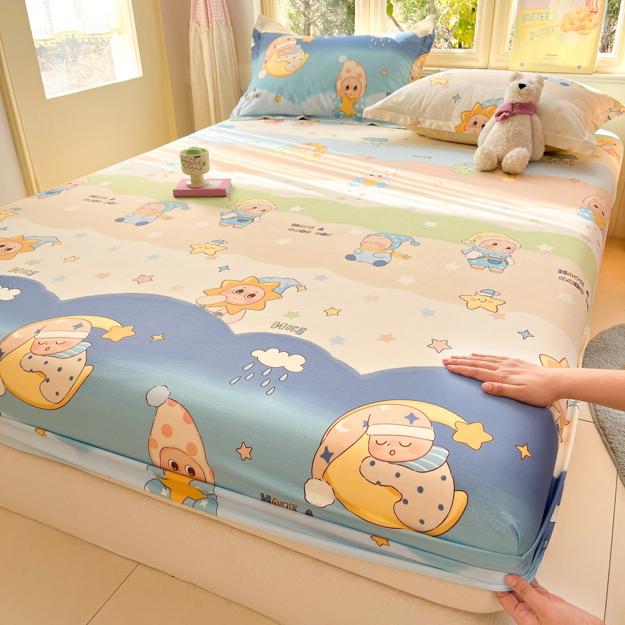 91家纺网 家纺一手货源 找家纺 莱通家纺 2026春夏新款全棉12868印花四件套单品系列-单床笠 星梦童话