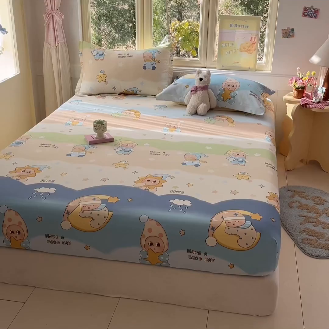 91家纺网 家纺一手货源 找家纺 莱通家纺 2026春夏新款全棉12868印花四件套单品系列-单床笠 星梦童话