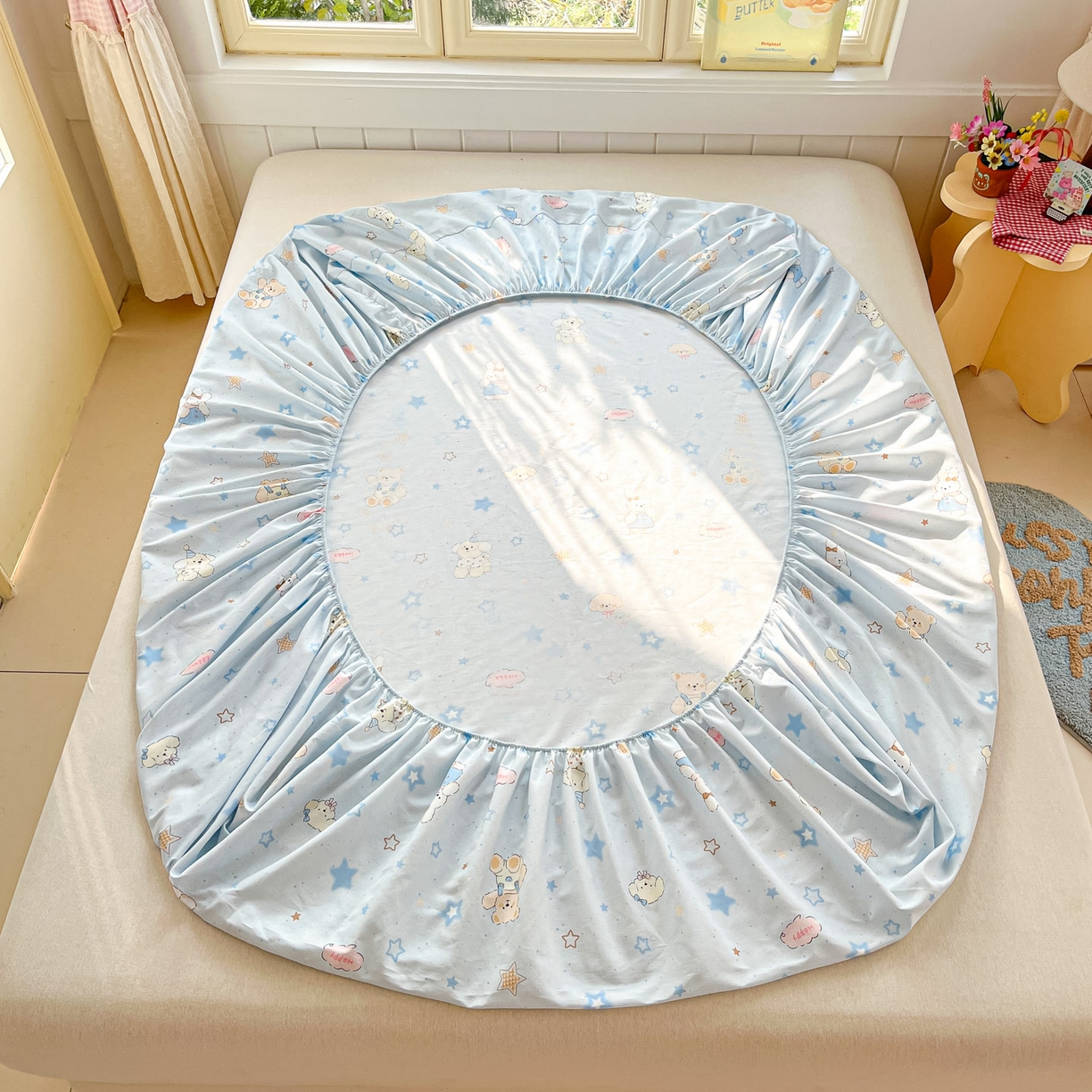 91家纺网 家纺一手货源 找家纺 莱通家纺 2026春夏新款全棉12868印花四件套单品系列-单床笠 星星童话园