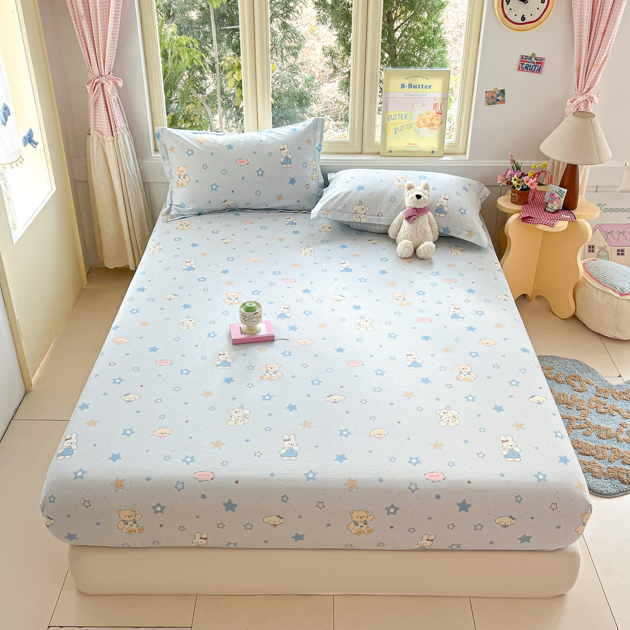 91家纺网 家纺一手货源 找家纺 莱通家纺 2026春夏新款全棉12868印花四件套单品系列-单床笠 星星童话园