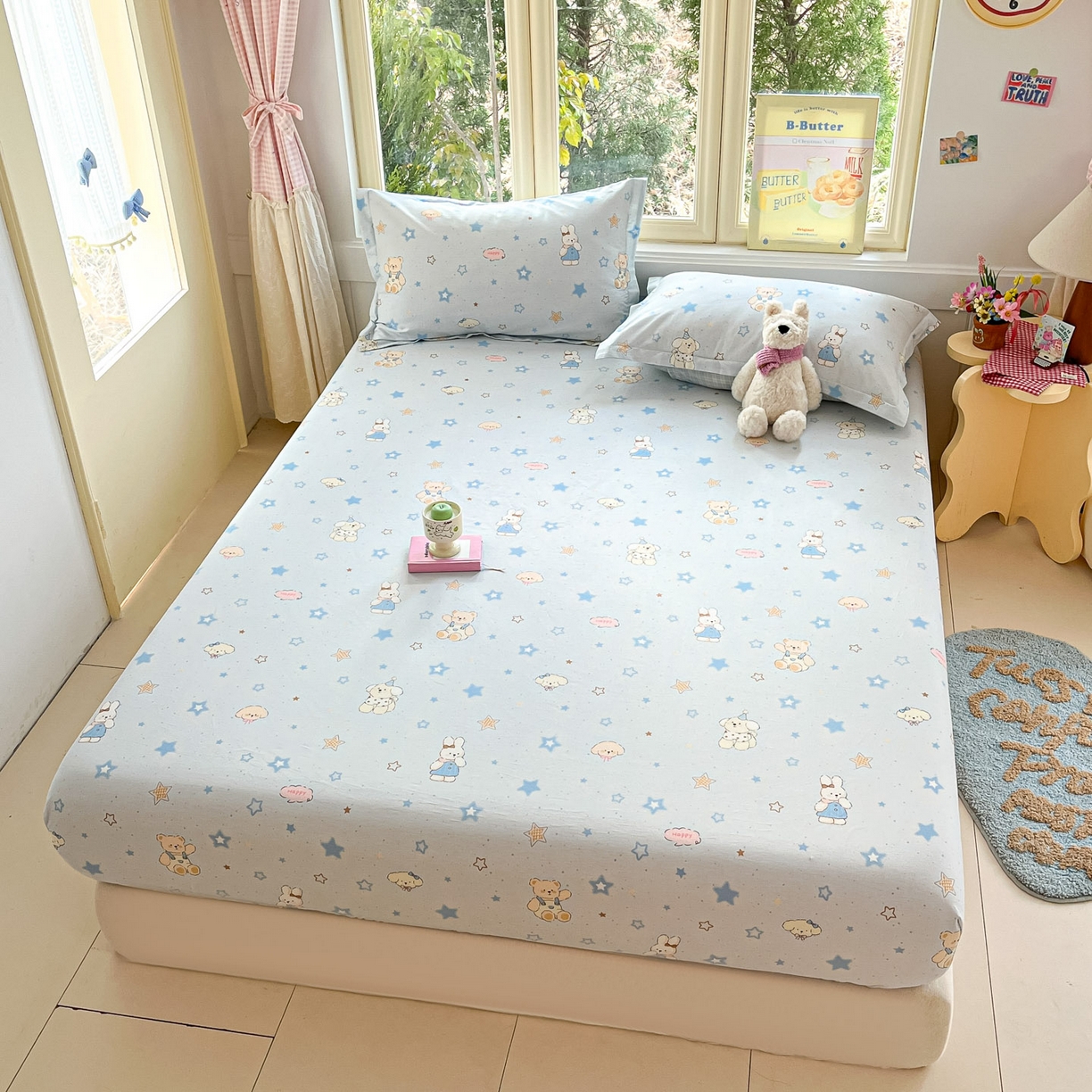 91家纺网 家纺一手货源 找家纺 莱通家纺 2026春夏新款全棉12868印花四件套单品系列-单床笠 星星童话园