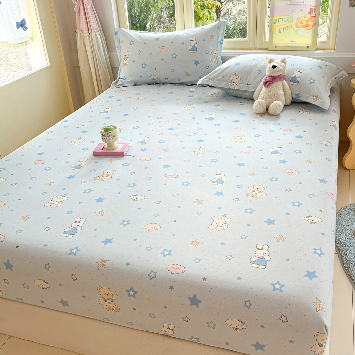 91家纺网 家纺一手货源 找家纺 莱通家纺 2026春夏新款全棉12868印花四件套单品系列-单床笠 星星童话园