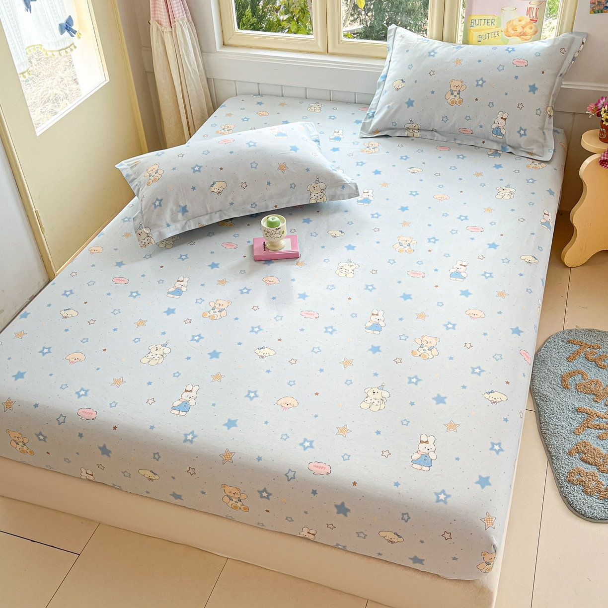 91家纺网 家纺一手货源 找家纺 莱通家纺 2026春夏新款全棉12868印花四件套单品系列-单床笠 星星童话园