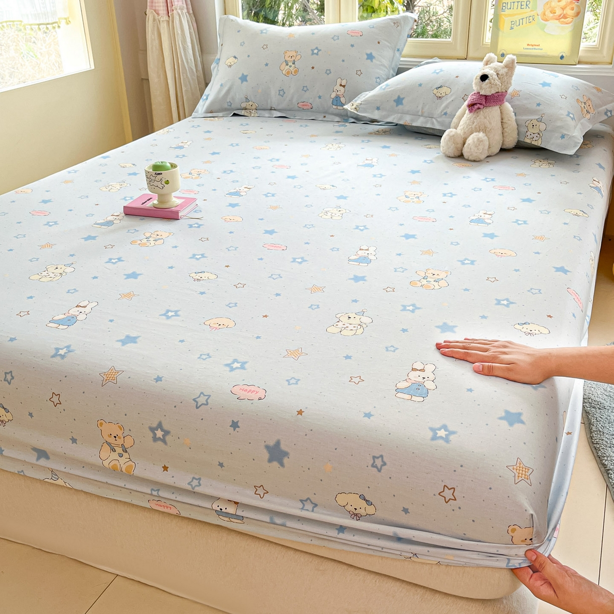 91家纺网 家纺一手货源 找家纺 莱通家纺 2026春夏新款全棉12868印花四件套单品系列-单床笠 星星童话园