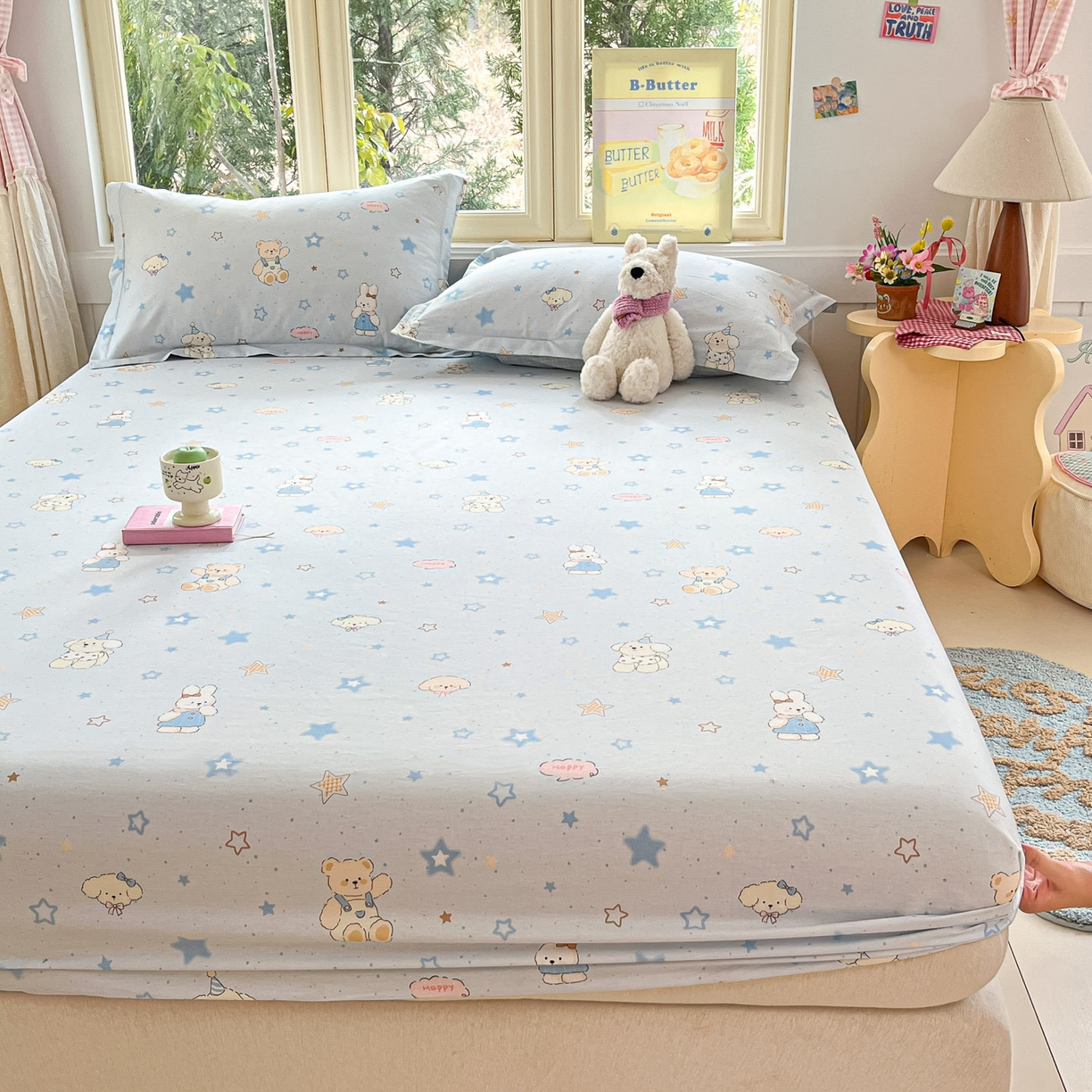 91家纺网 家纺一手货源 找家纺 莱通家纺 2026春夏新款全棉12868印花四件套单品系列-单床笠 星星童话园